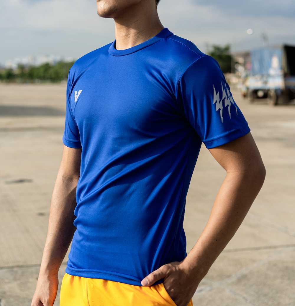 VOLT ACCE 004 TRAINING SHIRTS BLUE เสื้อกีฬาเทรนนิ่ง แขนสั้น ออกกำลังกาย สีน้ำเงิน