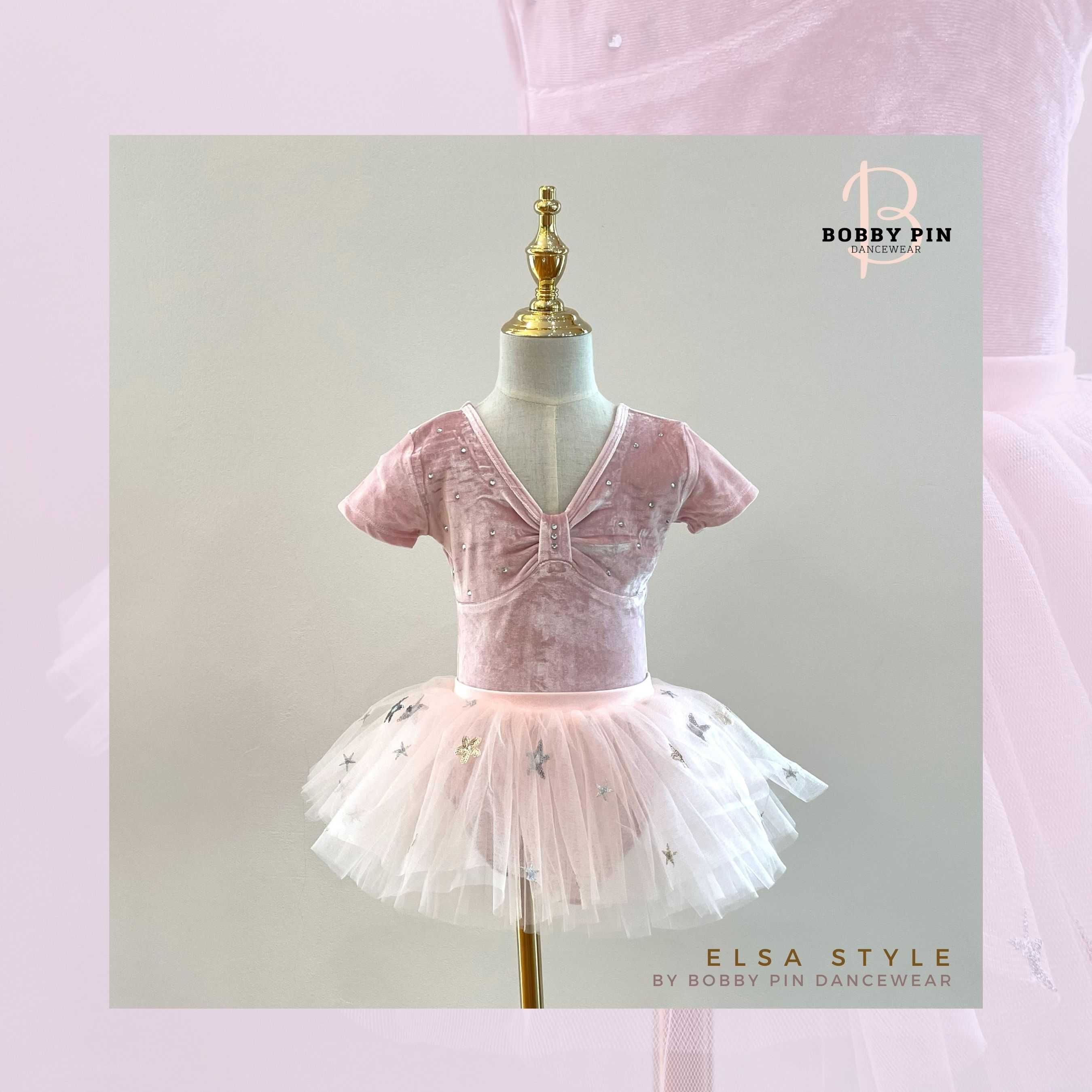 ชุดบัลเล่ต์เด็กเจ้าหญิง Elsa Style เนื้อผ้ากำมะหยี่สีชมพูอ่อน (cotton pink - size S, M)