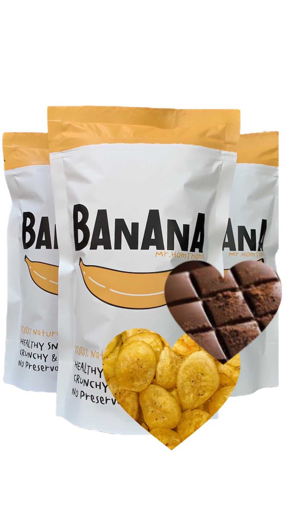 กินเจ เซต 20 ถุง  รสชอคโกแลต กล้วยหอมทองกรอบแก้ว  Chocolate flavor, Golden Banana Chips