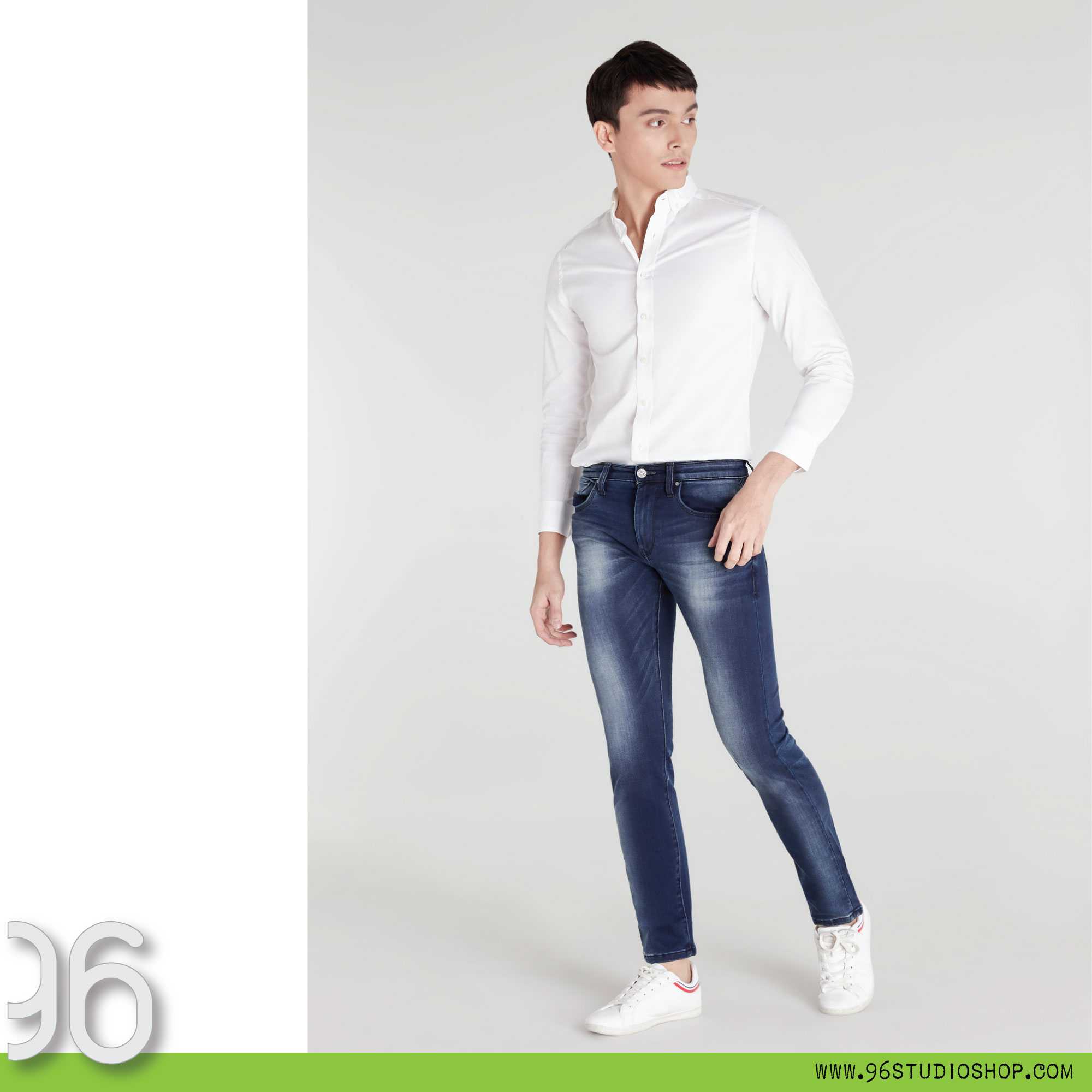F4-333/NV กางเกงยีนส์ยืด ทรงกระบอกเล็ก สีดาร์คบลู