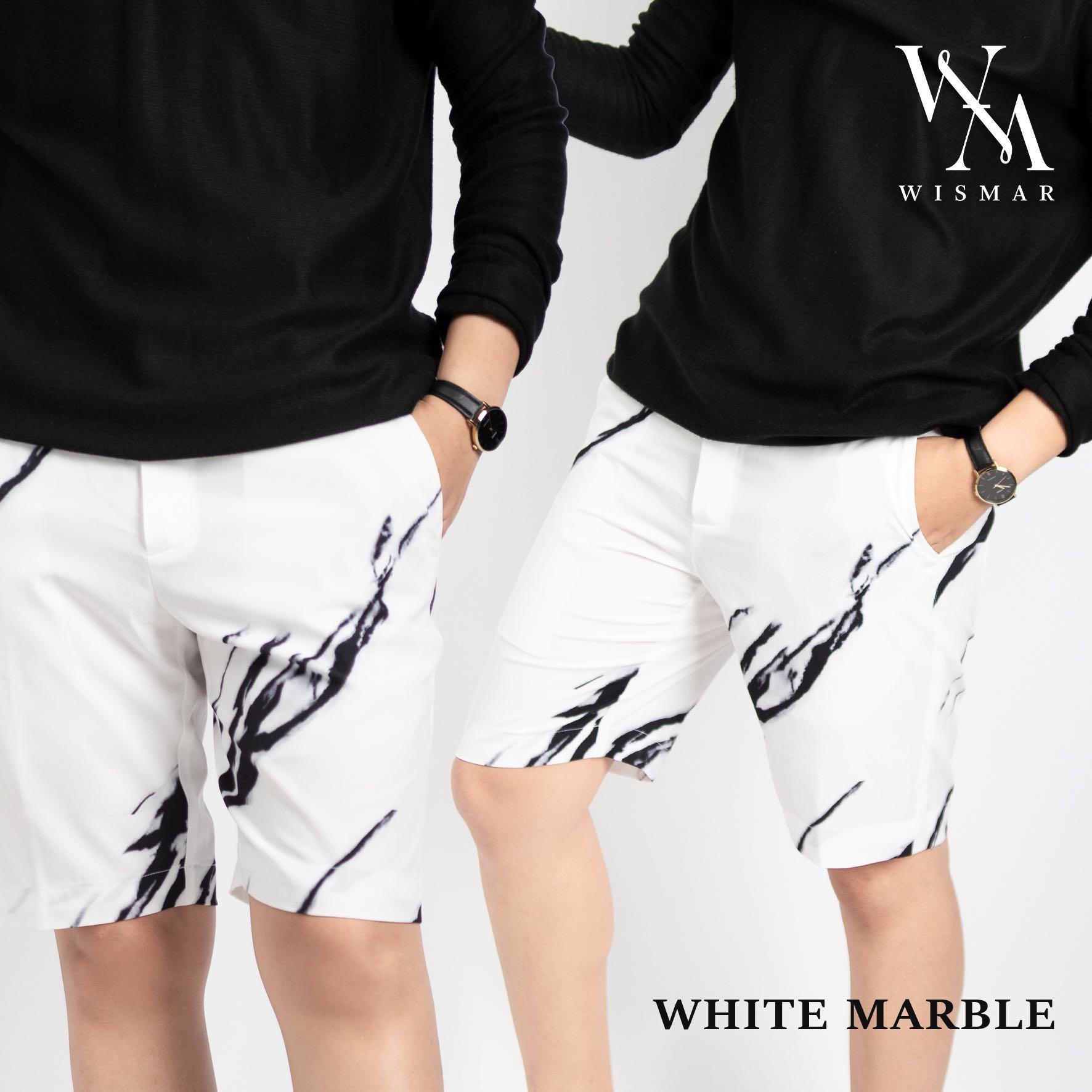 กางเกงขาสั้นลายหินอ่อน(สีขาว) : White Marble Short Pant