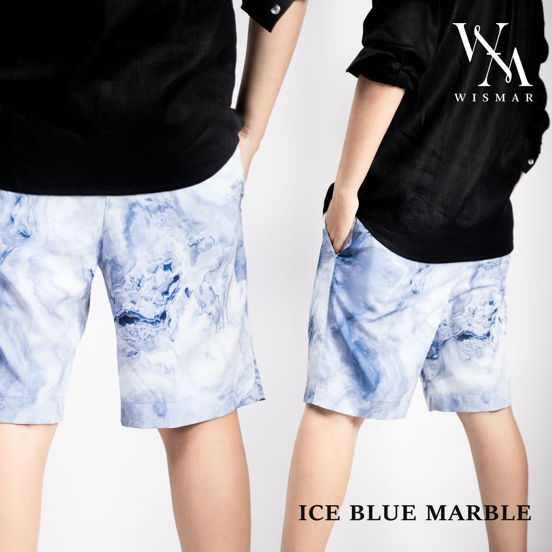 กางเกงขาสั้นลายหินอ่อน(สีไอซ์บลู) : Ice Blue Marble Short Pant