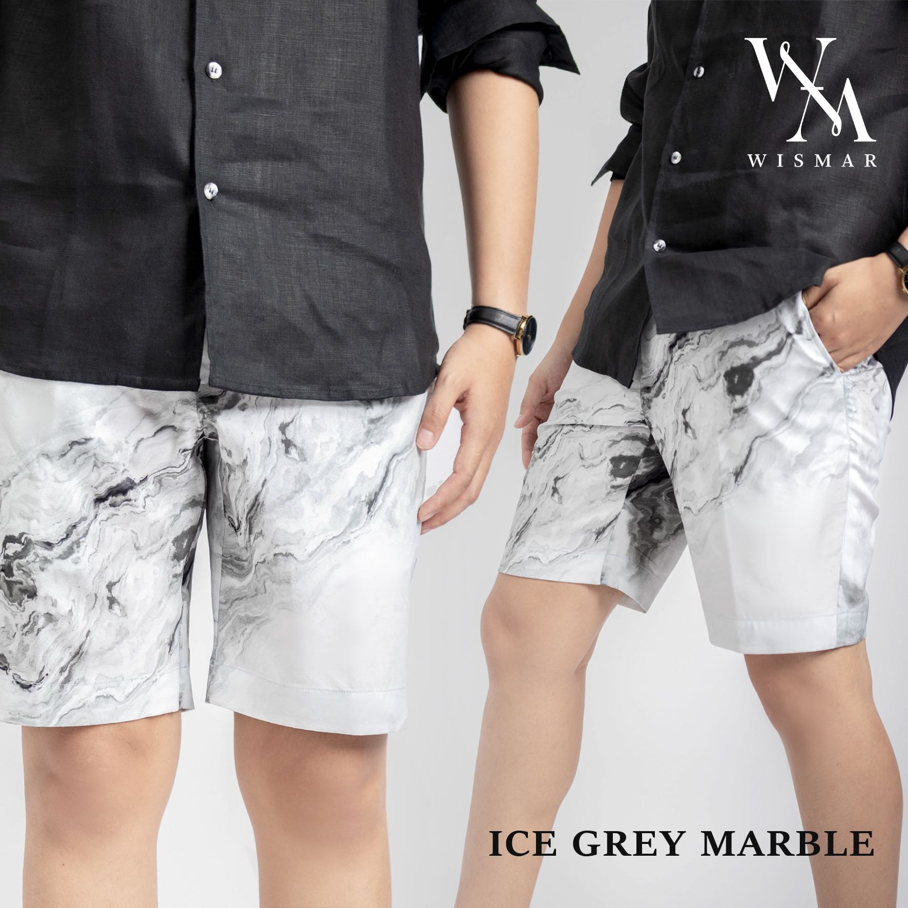 กางเกงขาสั้นลายหินอ่อน(สีดำ) : Ice Grey Marble Short Pant