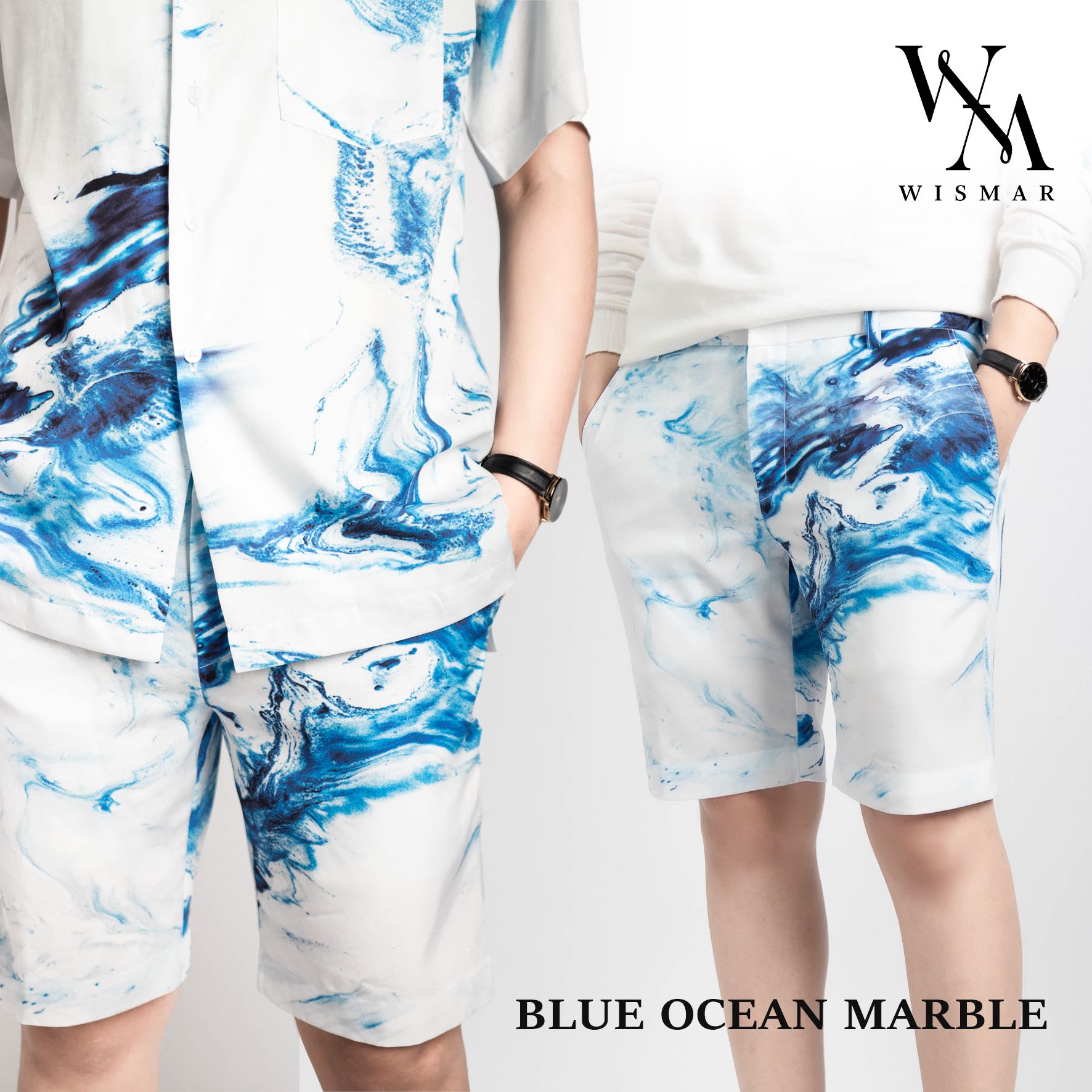 กางเกงขาสั้นลายหินอ่อน(สีบลูโอเชี่ยน) : Blue Ocean Marble Short Pant