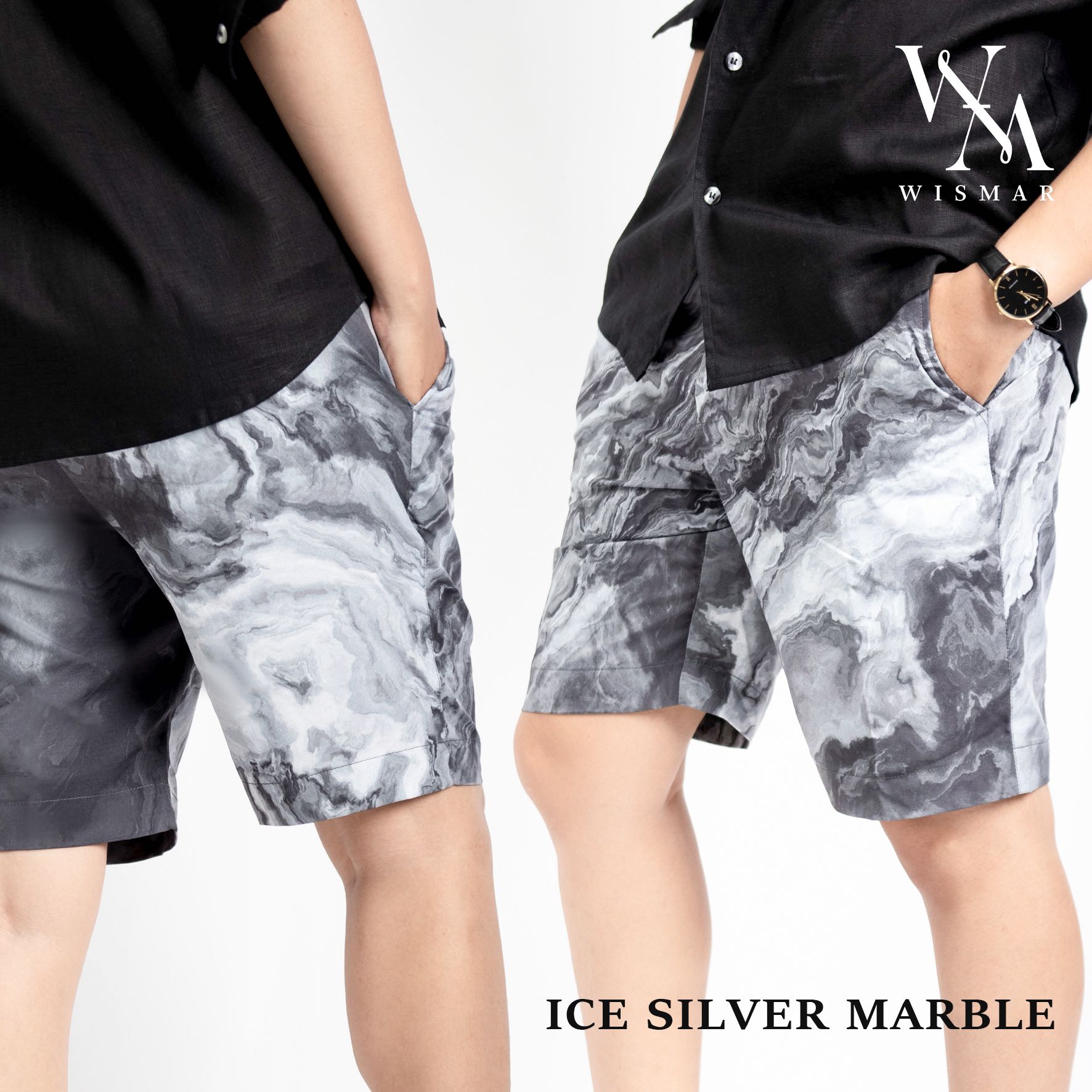 กางเกงขาสั้นลายหินอ่อน(สีไอซ์ซิลเวอร์) : Ice Silver Marble Short Pant
