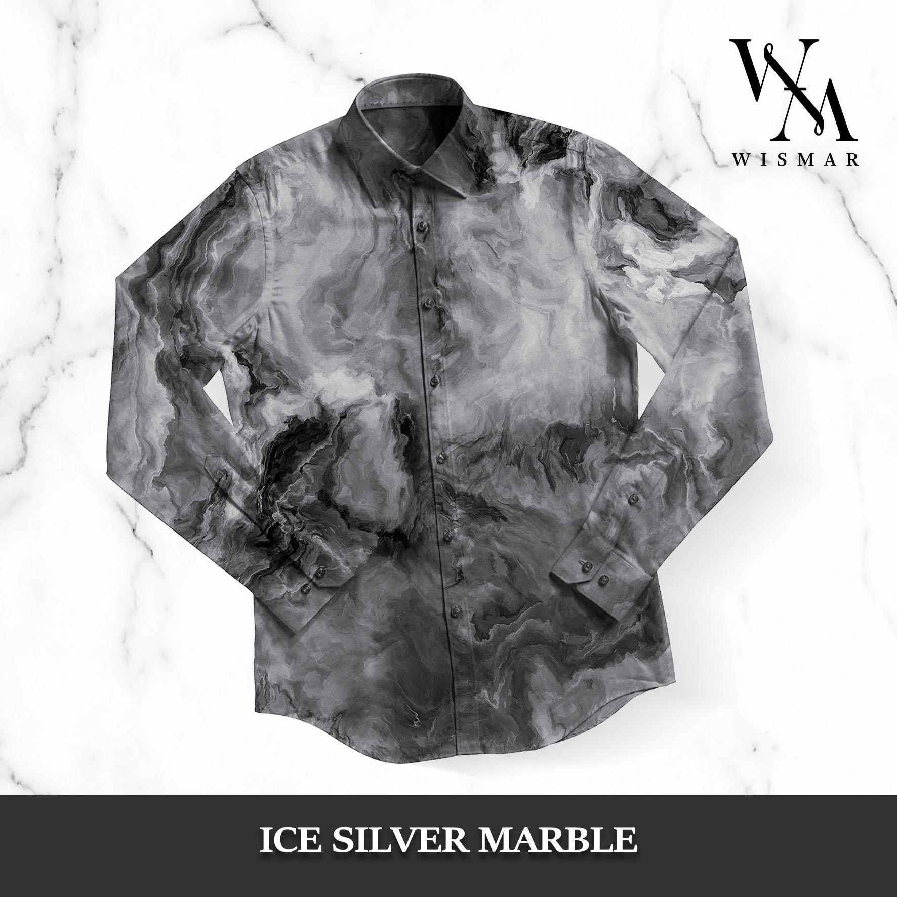 เสื้อเชิ้ตแขนยาวลายหินอ่อน(ไอซ์ซิลเวอร์): Ice Silver Marble Shirt (Long-sleeved)