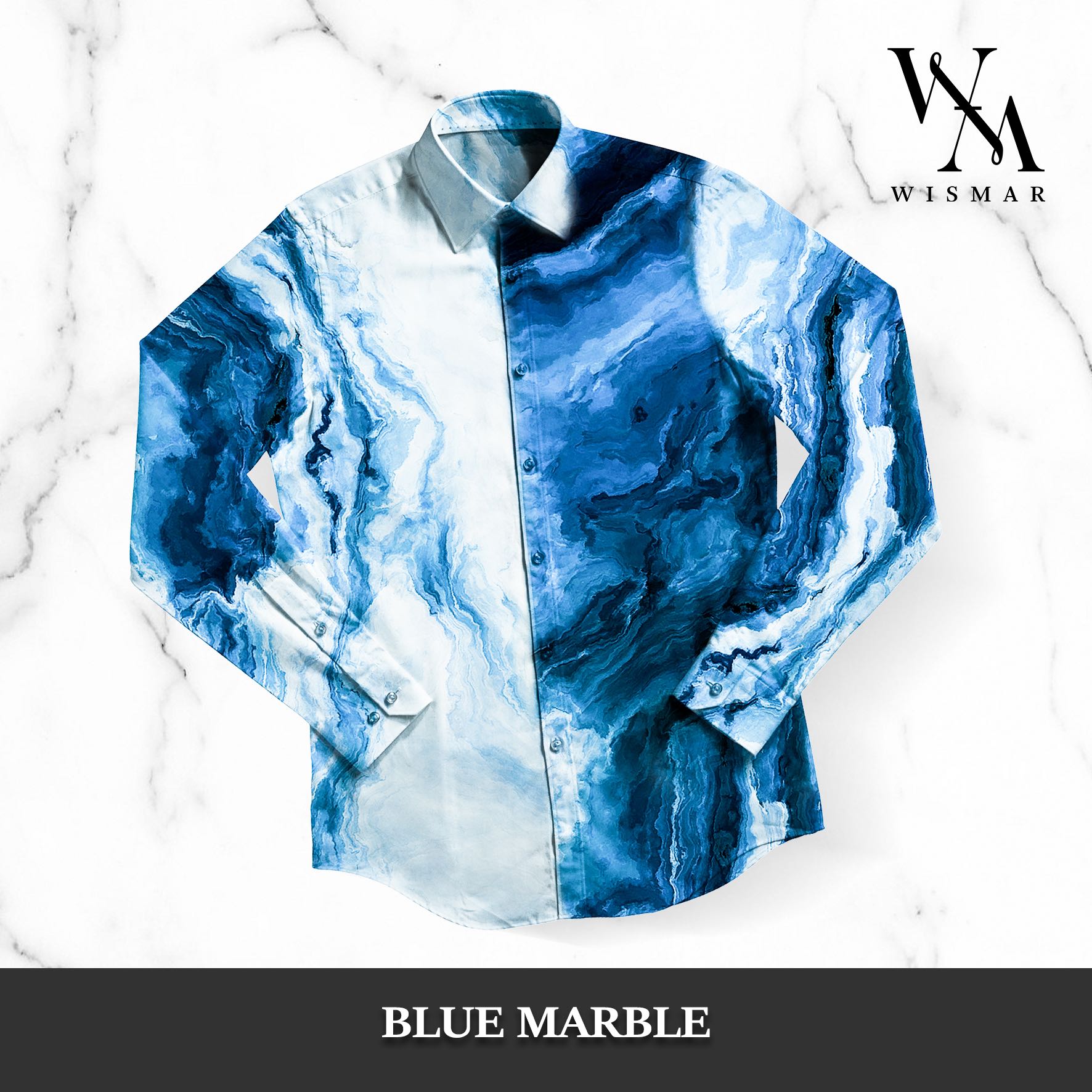 เสื้อเชิ้ตแขนยาวลายหินอ่อน(บลู): Blue Marble Shirt (Long-sleeved)