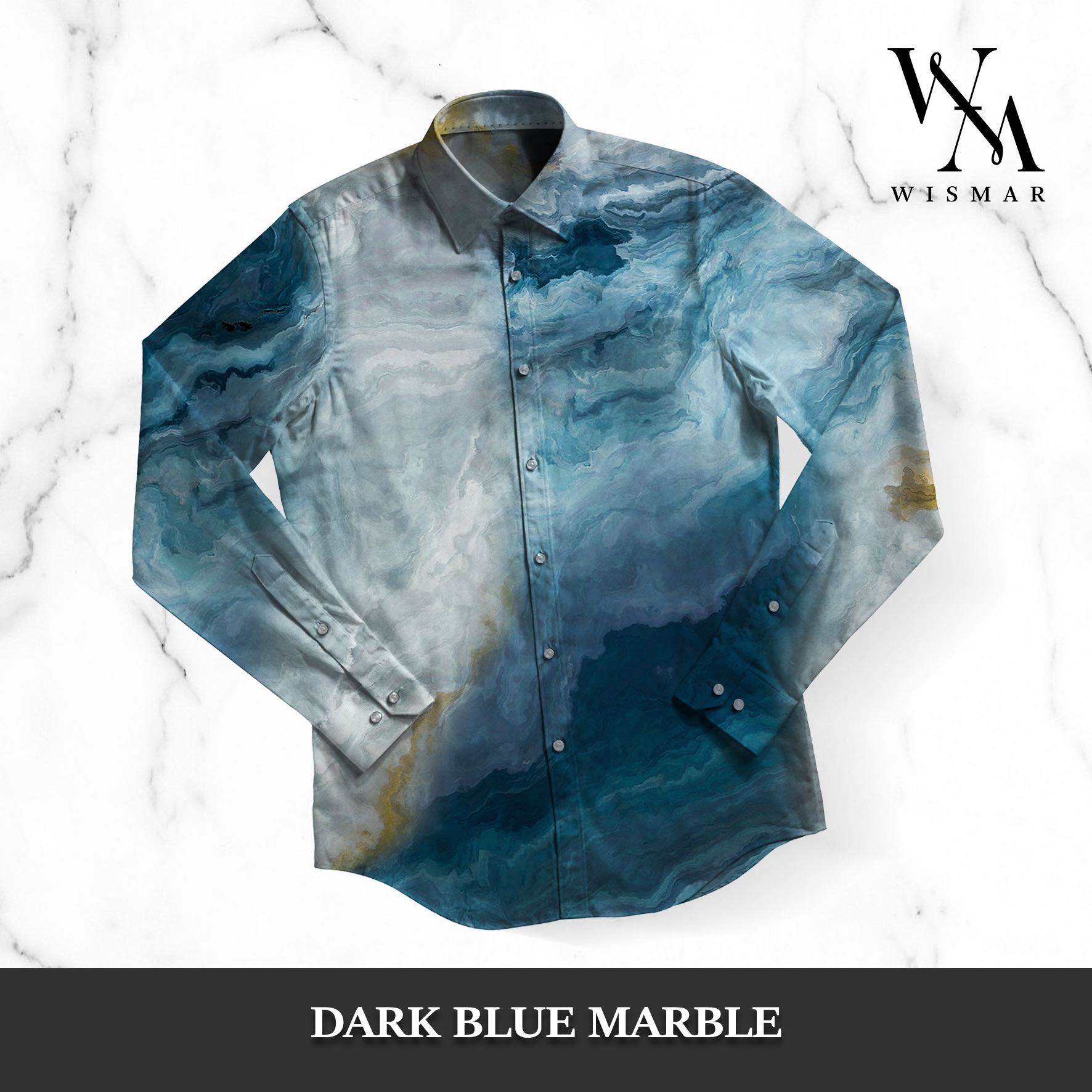 เสื้อเชิ้ตแขนยาวลายหินอ่อน(ดาร์คบลู): Dark Blue Marble Shirt (Long-sleeved)