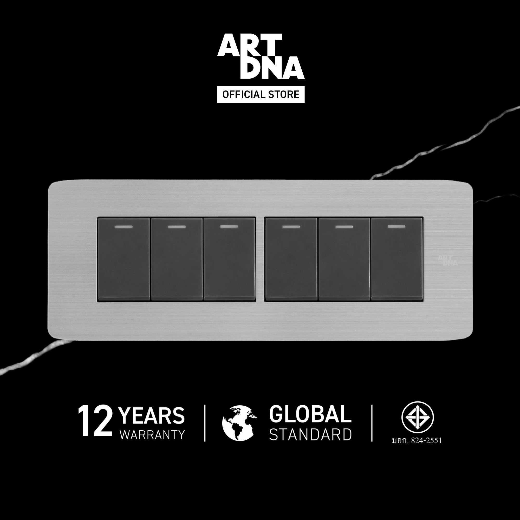 ART DNA รุ่น A89  Switch 6 Gang Size S สีสแตนเลส+สีเทา ขนาด 2x6 สวิตซ์ไฟโมเดิร์น สวิตซ์ไฟสวยๆ