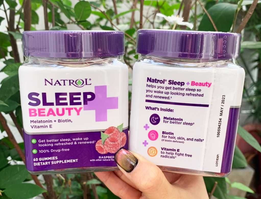 Natrol Sleep + Beauty Mel atonin 6mg. + Biotin, Vitamin E บรรจุ 60 ชิ้น #รส RASPBERRY