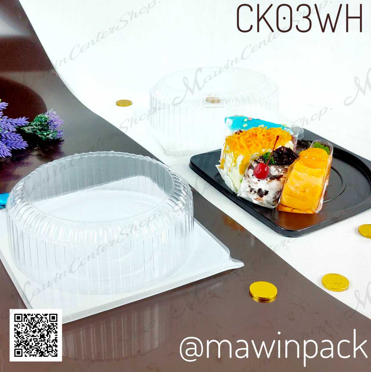 P101CK03WH กล่องเค้ก 2ปอนด์CK03 ฐานขาว วัดภายใน 22.5 เซน ( ห่อ10 / ห่อ30 / ลัง120 ชุด )