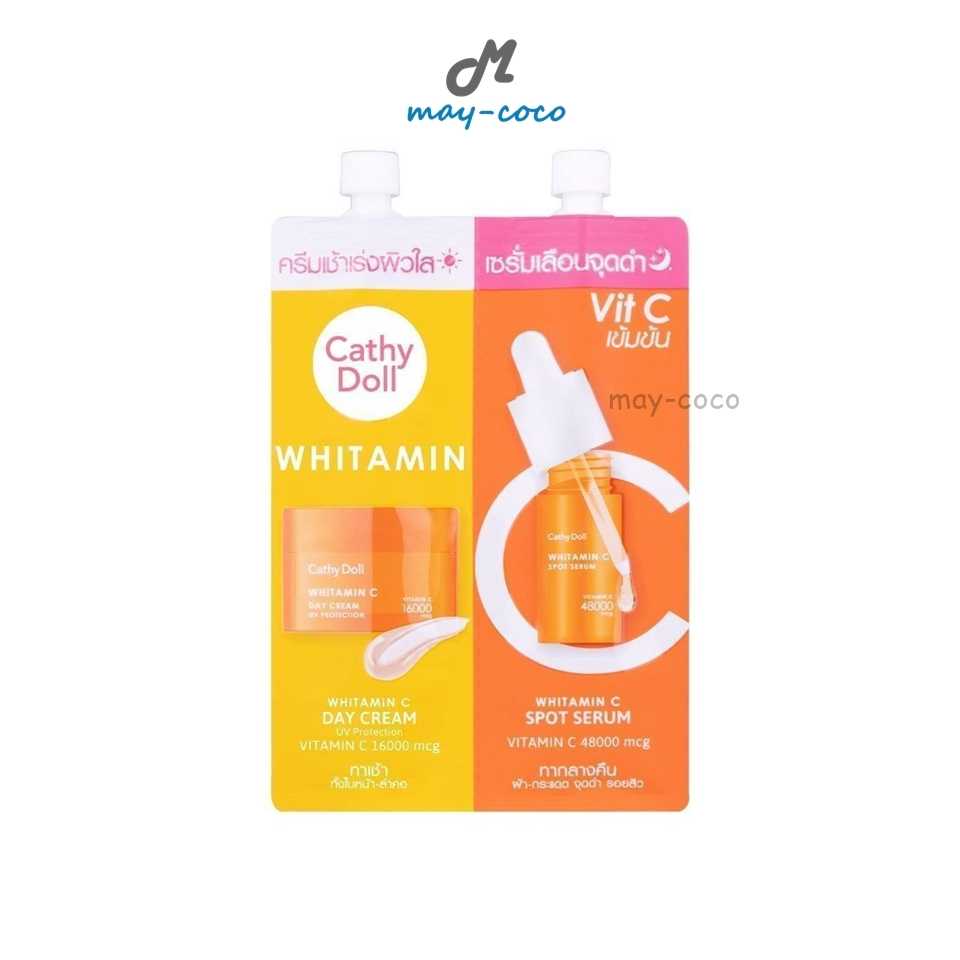 (6ml+6ml) Cathy Doll Whitamin C Day Cream & Whitamin C Spot Serum ครีมบำรุง ผิวใส เลือนจุดดำ หน้าใส