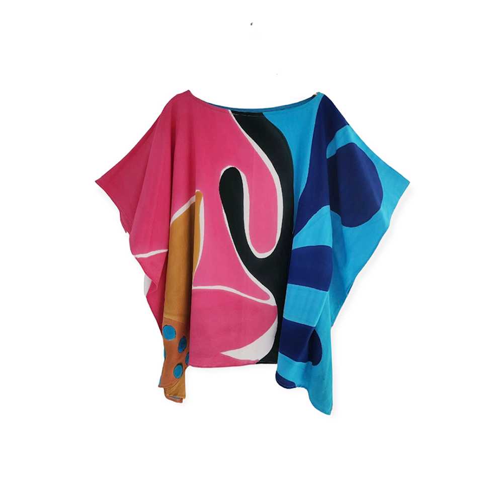 (Pre-Order)Poncho Blouse Normal Size Cotton Rayon Hand paint For Summer Beach Vacation