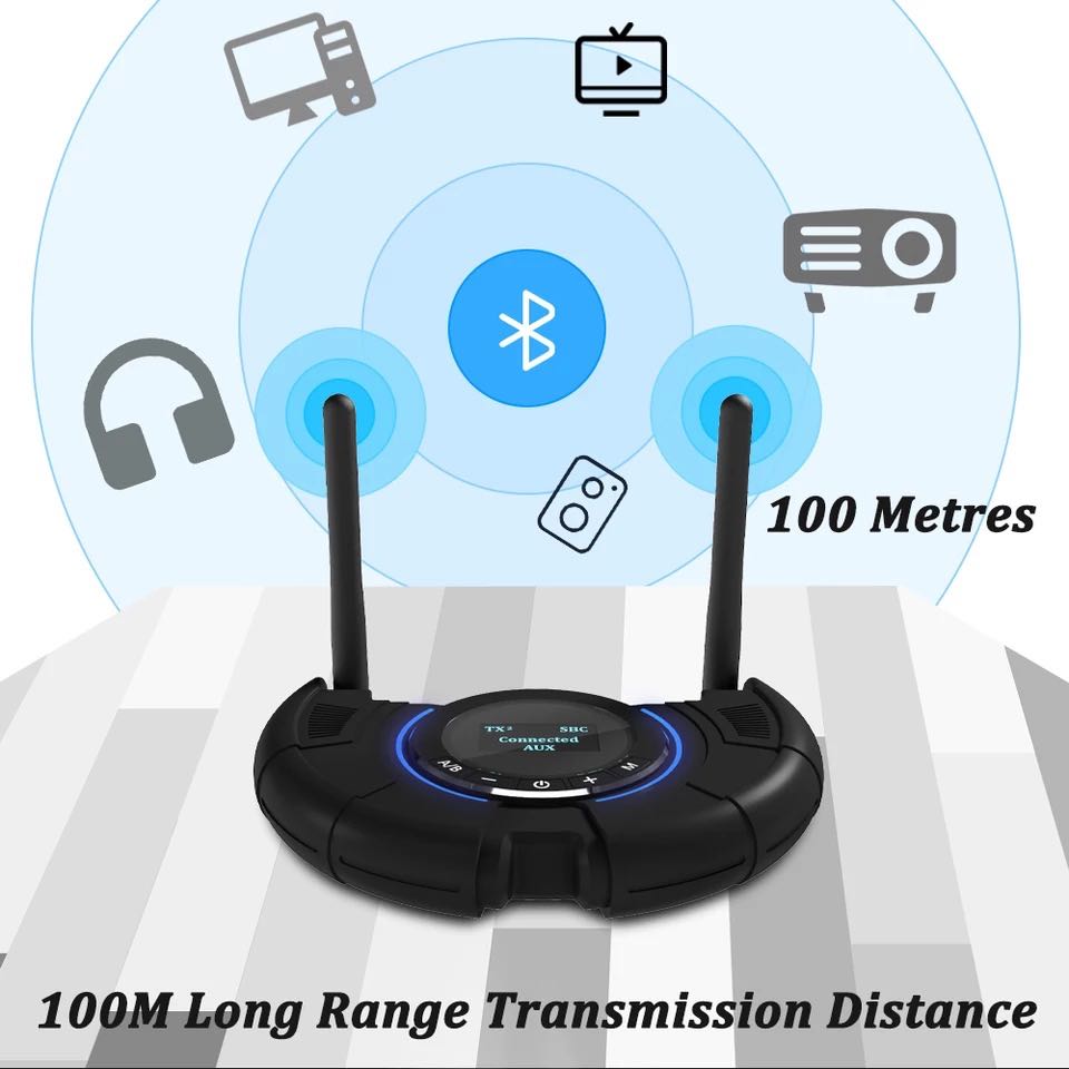 100M Long Range ตัวรับสัญญาณบลูทูธ CSR8675 Aptx HD Latency ต่ำสำหรับทีวี Spdif Optical AUX 3.5มม.