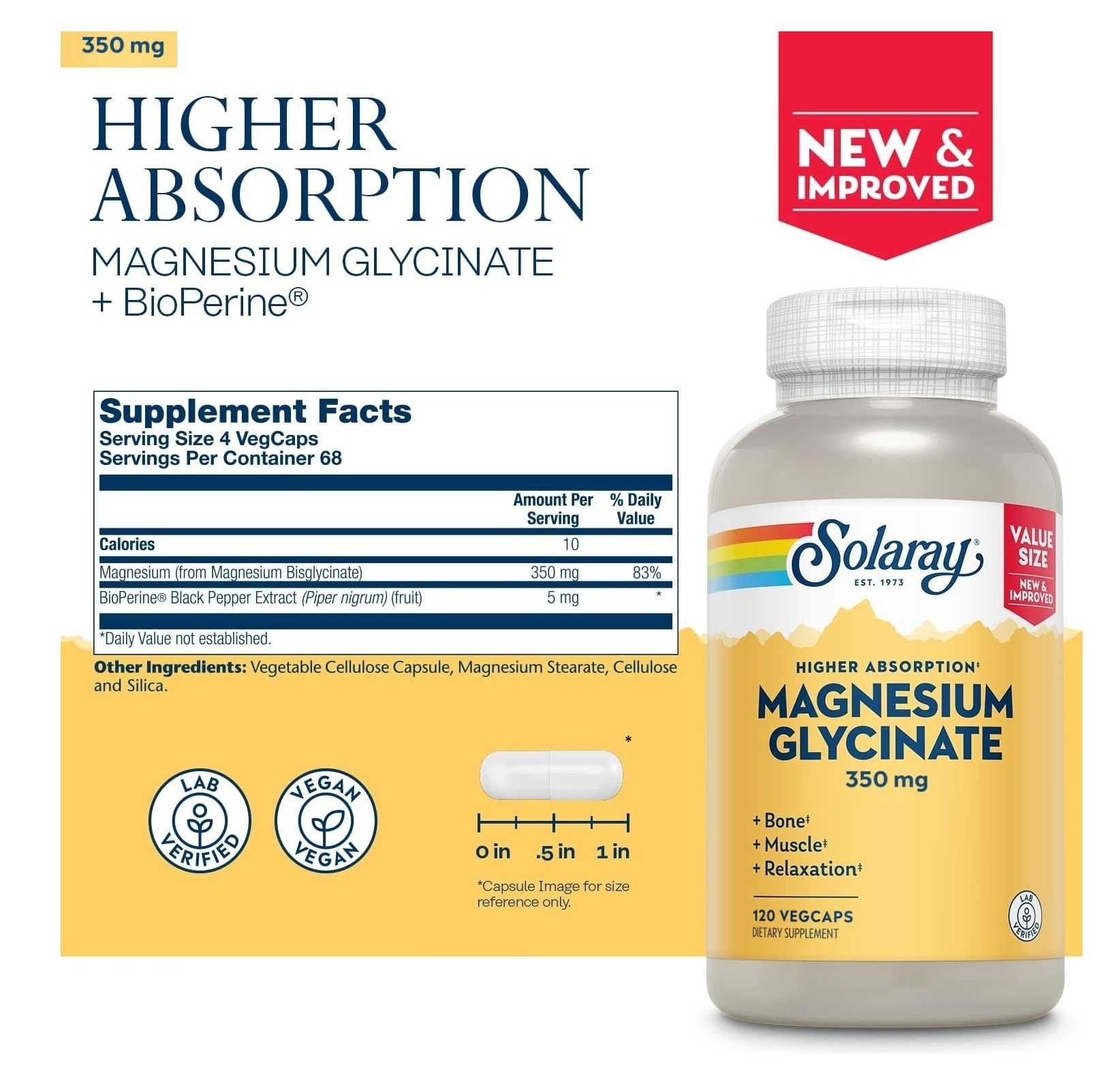 แมกนีเซียมไกลซิเนต 120 แคปซูล Solaray Magnesium Glycinate 350 mg