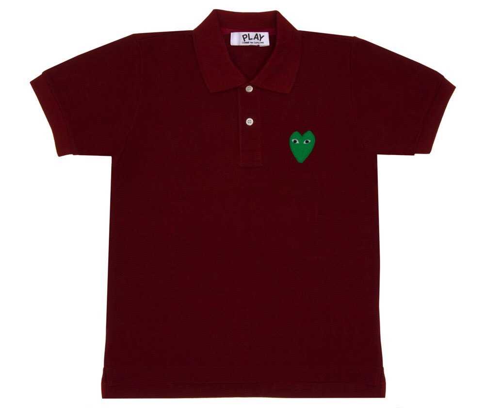 PLAY COMME des GARÇONS POLO SHIRT WITH GREEN HEART (BURGUNDY)
