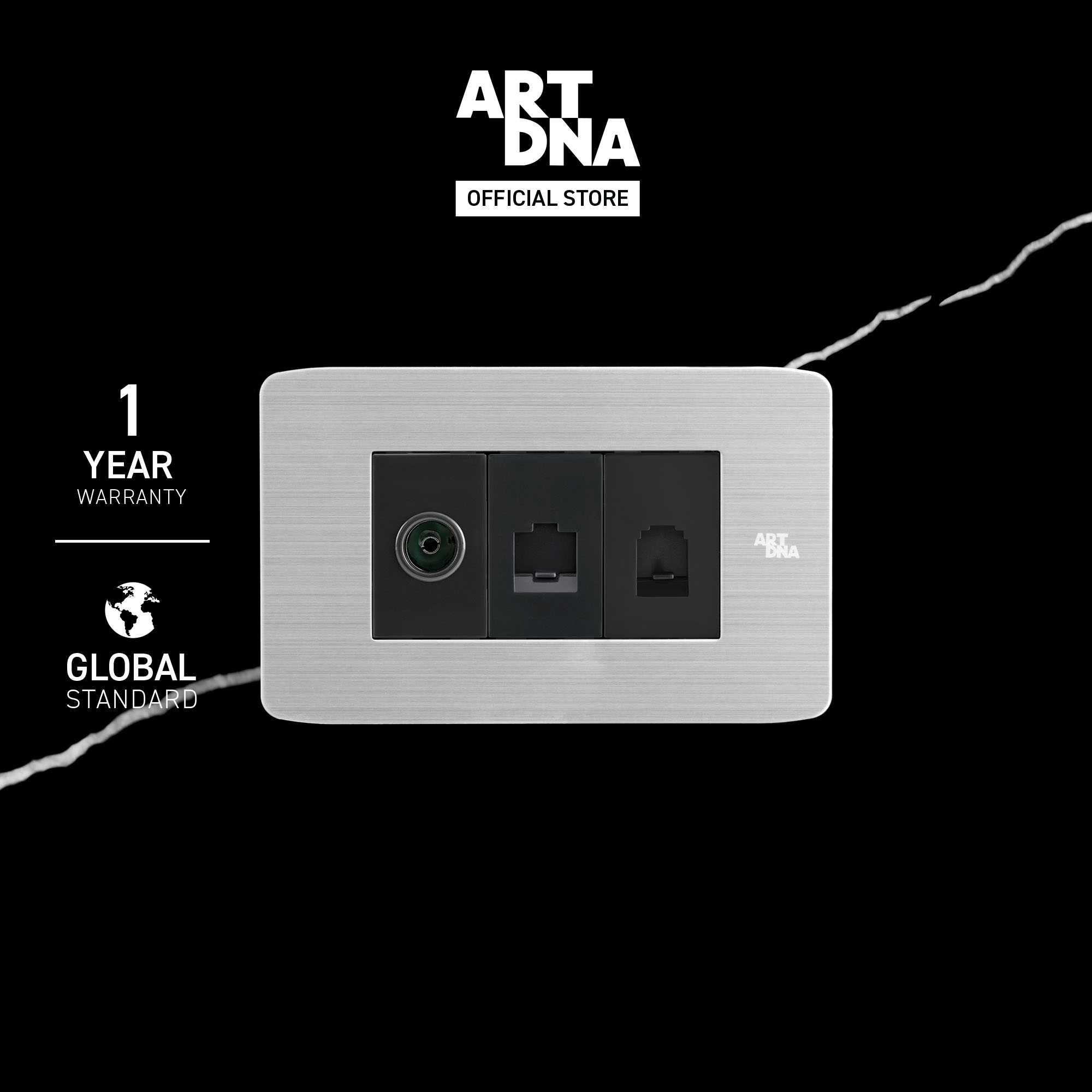 ART DNA รุ่น A89 TV+Computer+Telephone Socket Size S  สีสแตนเลส+สีเทา design switch สวิตซ์ไฟโมเดิร์น