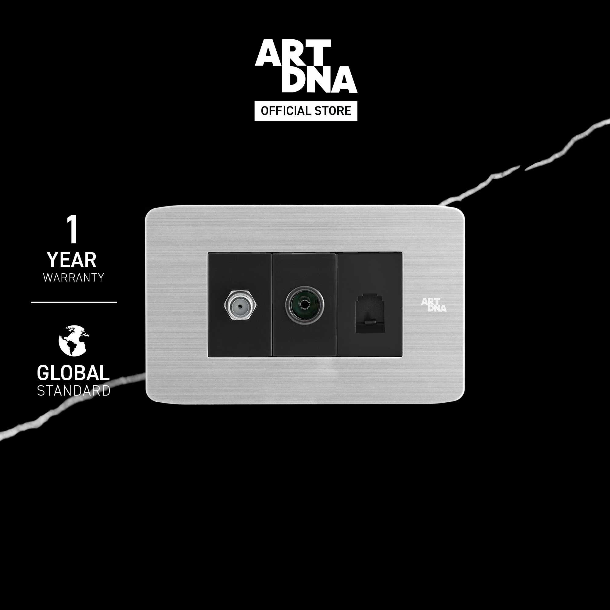 ARTDNA รุ่น A89 Satellite+TV+Telephone Socket  สีสแตนเลส+สีเทา ขนาด 2x4 design switch