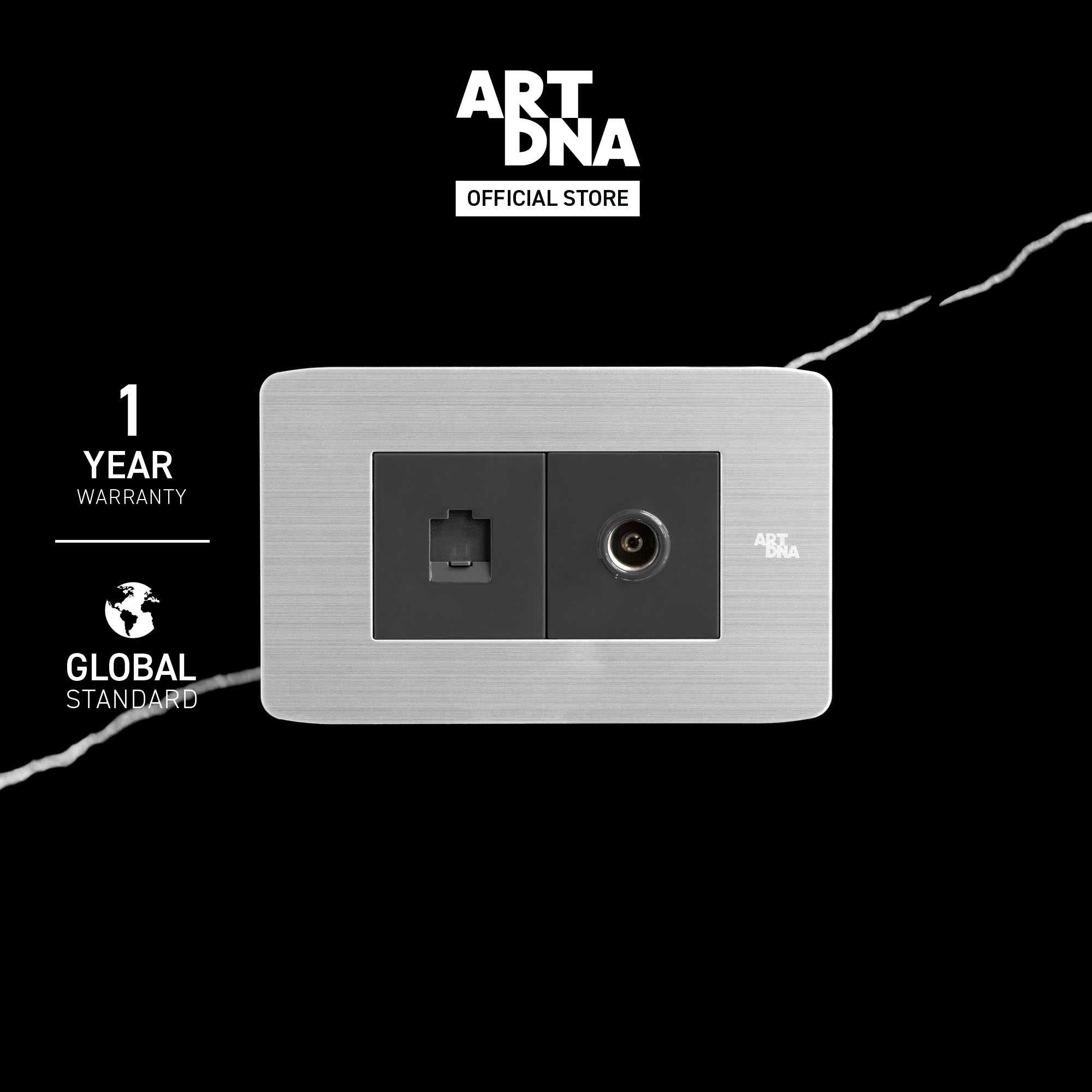 ART DNA รุ่น A89 Computer+TV Socket Size M สีสแตนเลส+สีเทา ขนาด 2x4 design switch สวิตซ์ไฟโมเดิร์น
