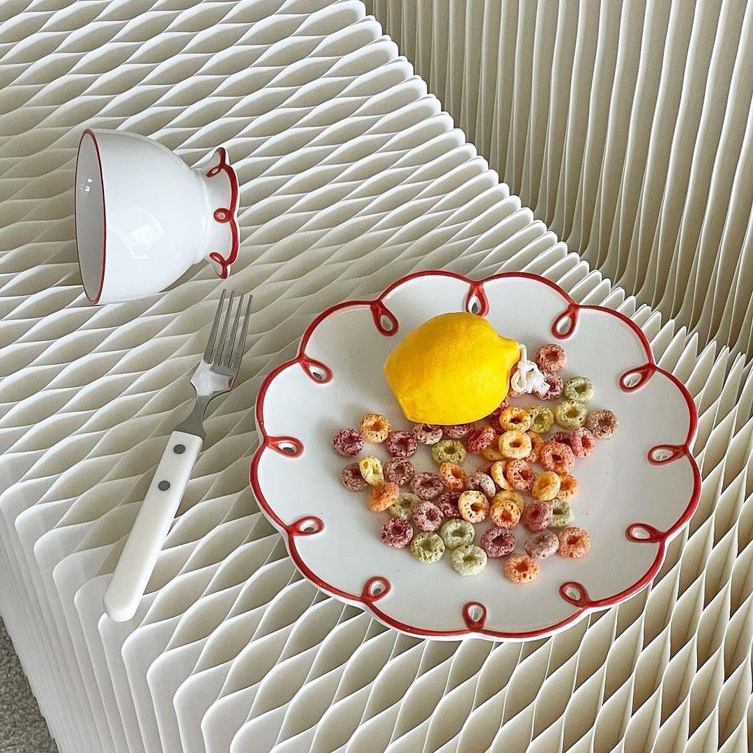 เซทจาน/ถ้วย มินิมอล - STRING RED PLATE/CUP