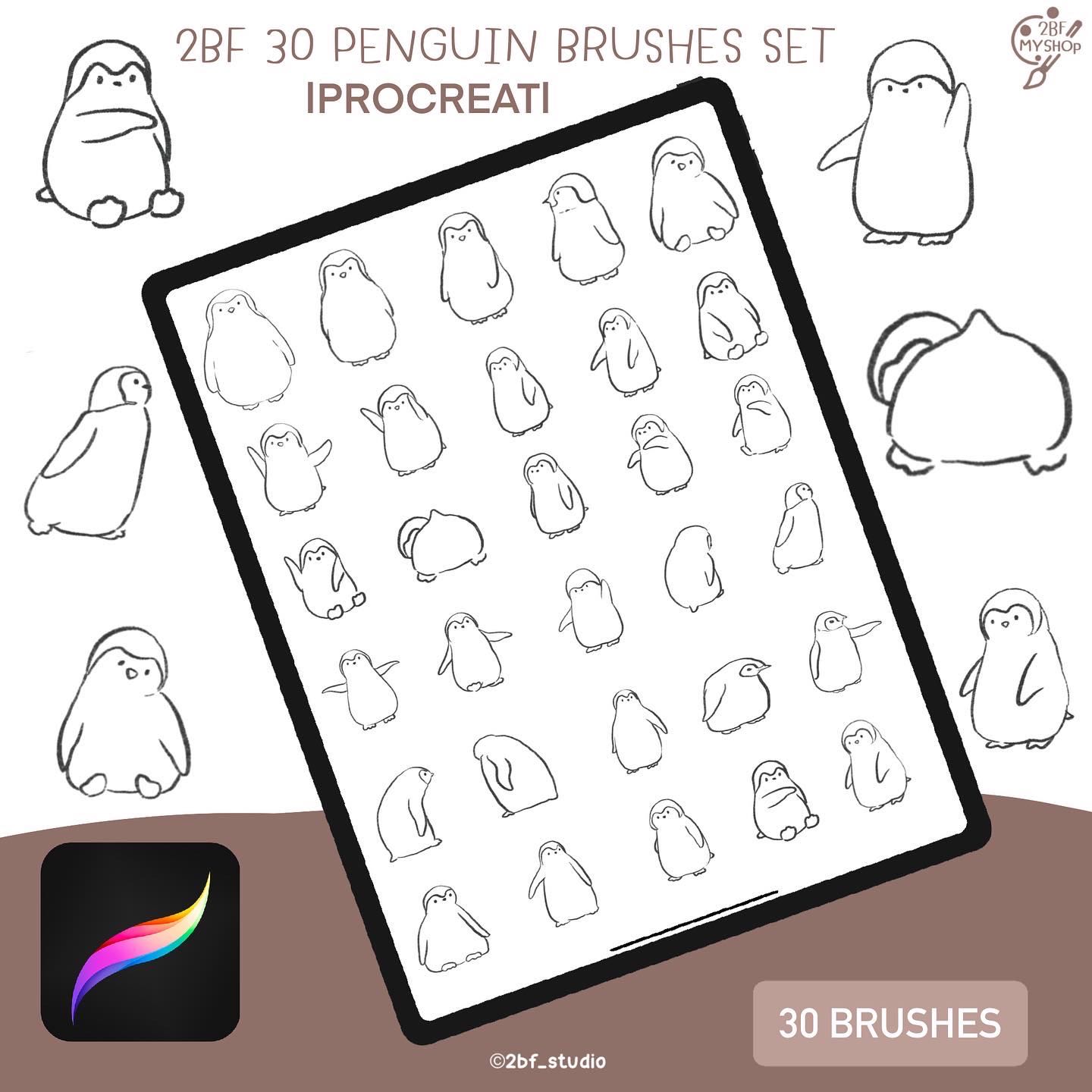 2BF 30 PENGUIN BRUSHES SET |PROCREAT BRUSHED|