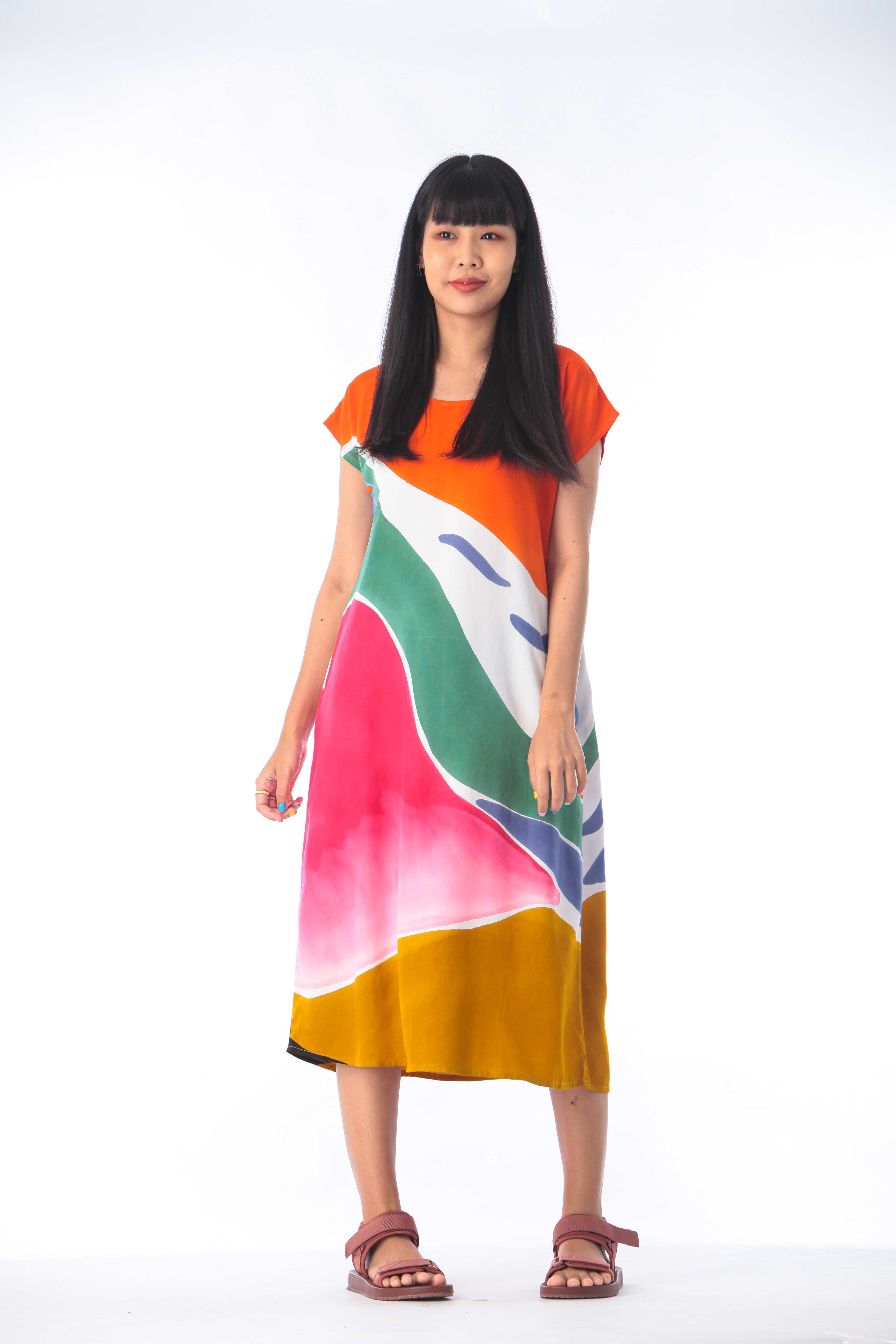 (Pre-Order)Long Dress แขนเลย Cotton Rayon Hand Paint