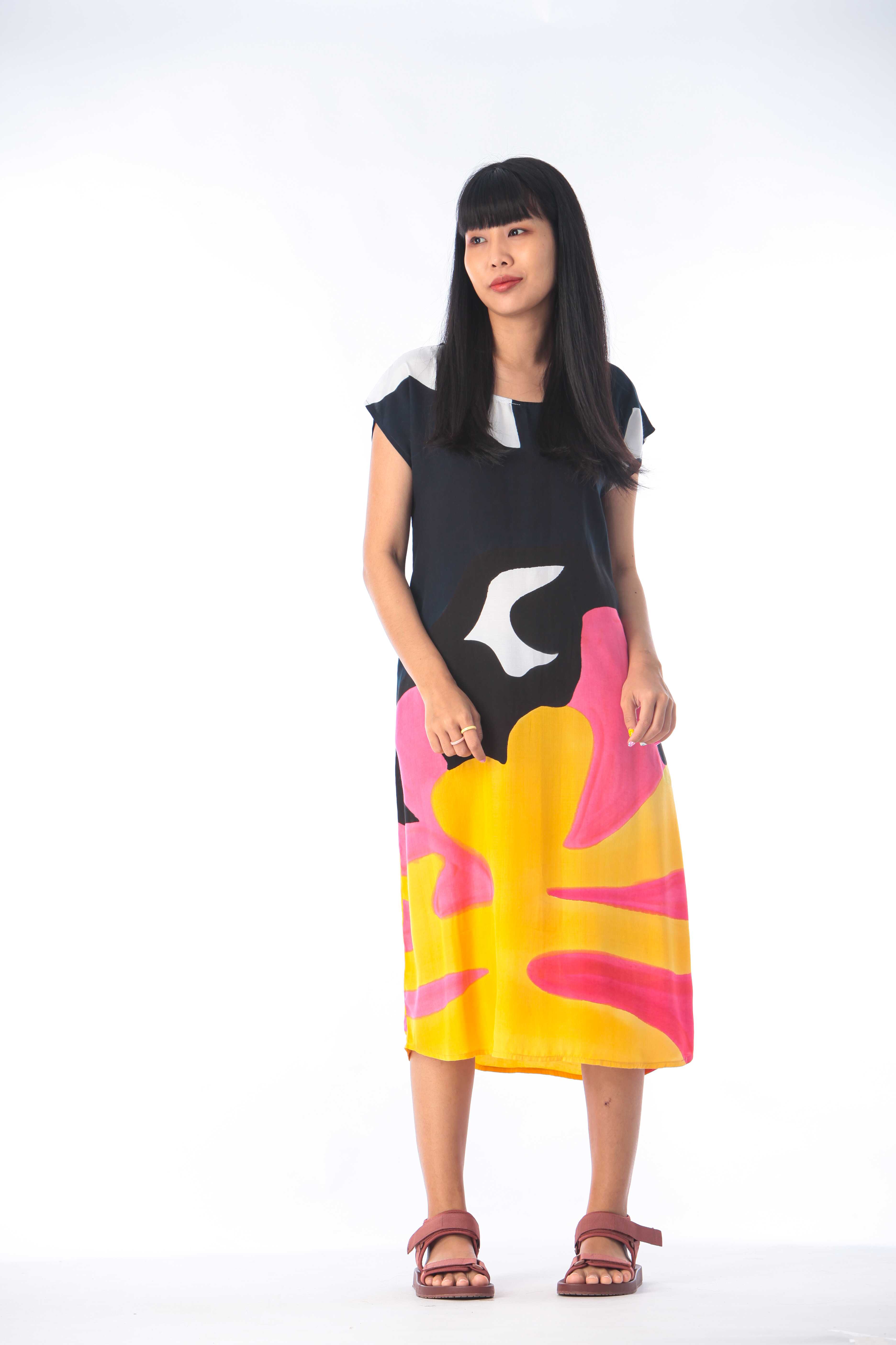 (Pre-Order)Long Dress แขนเลย Cotton Rayon Hand Paint