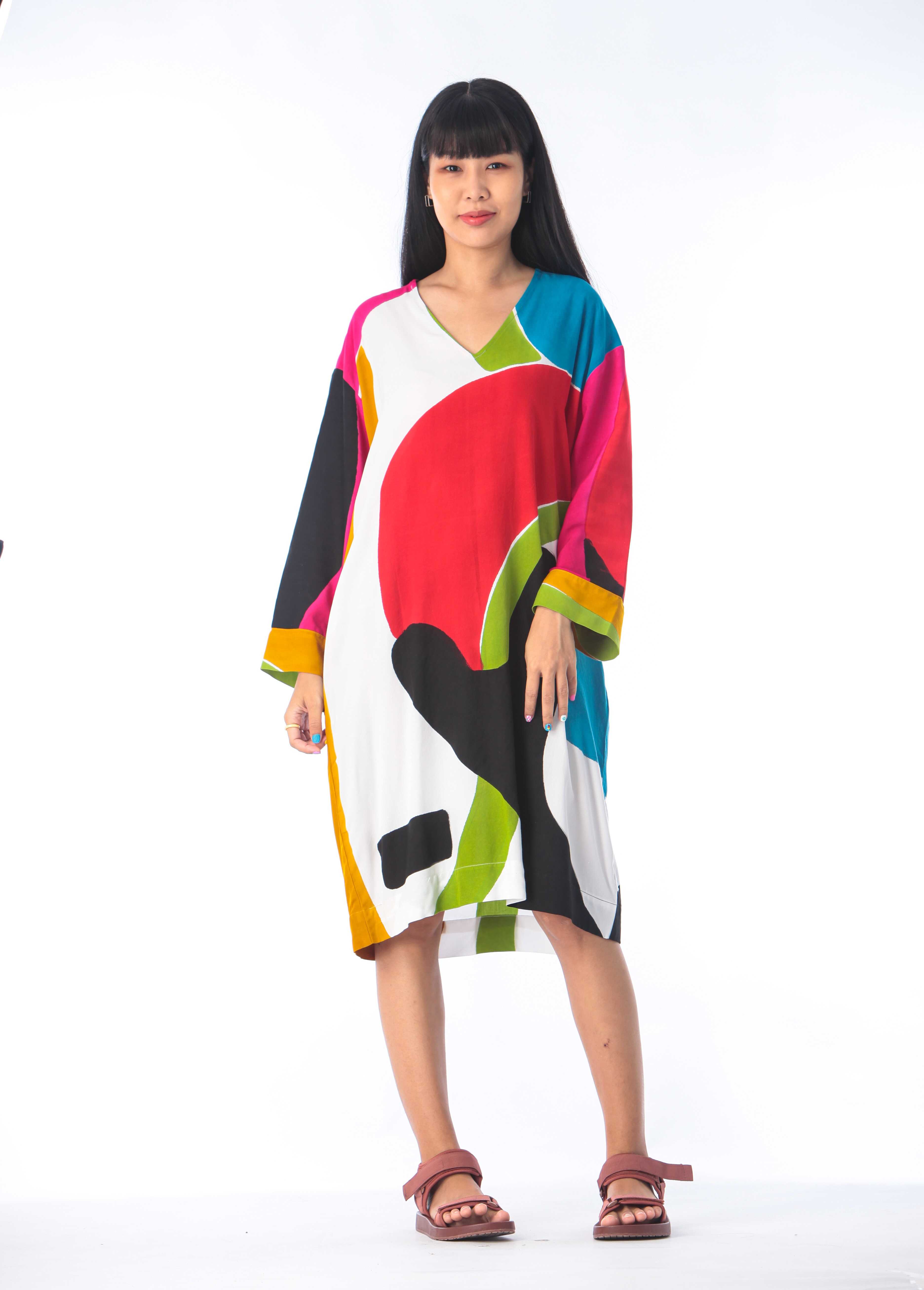 (Pre-order)Dress Free Size Cotton Rayon Hand Paint