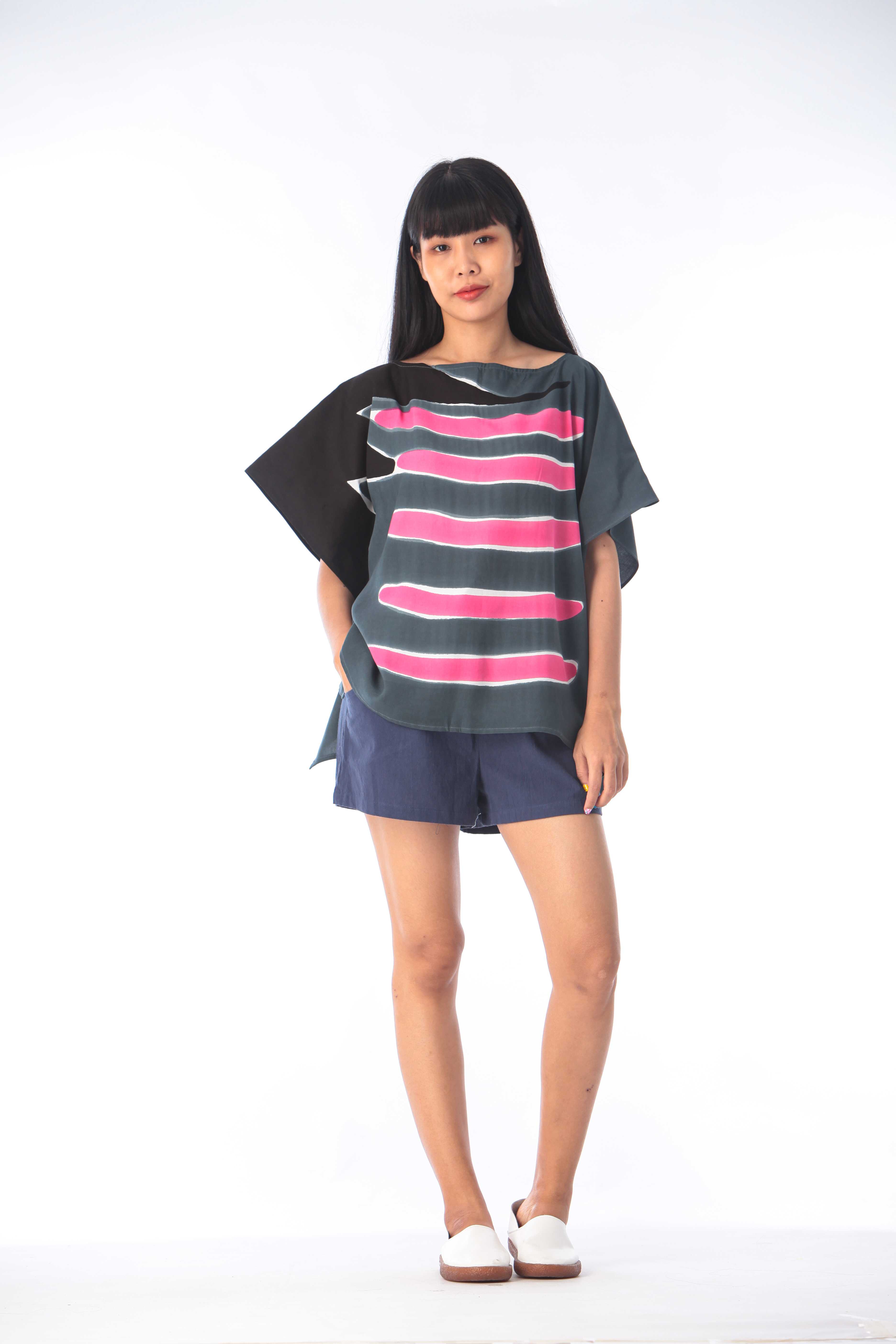 (Pre-Order) Poncho Blouse Normal Size Cotton Rayon Hand paint For Summer Beach Vacation