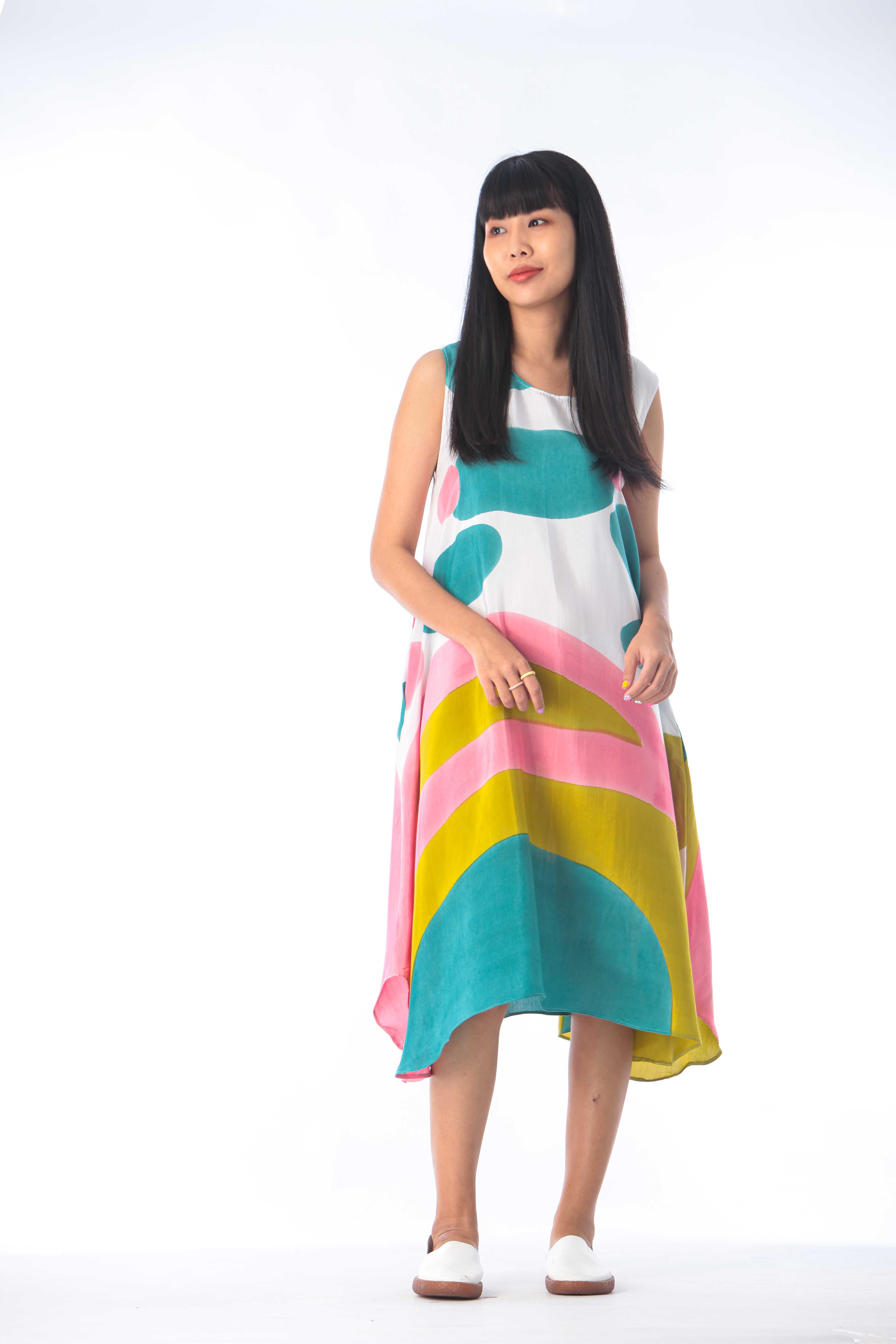 (Pre-order) Sac Sleeveless Dress Cotton Silk Hand paint