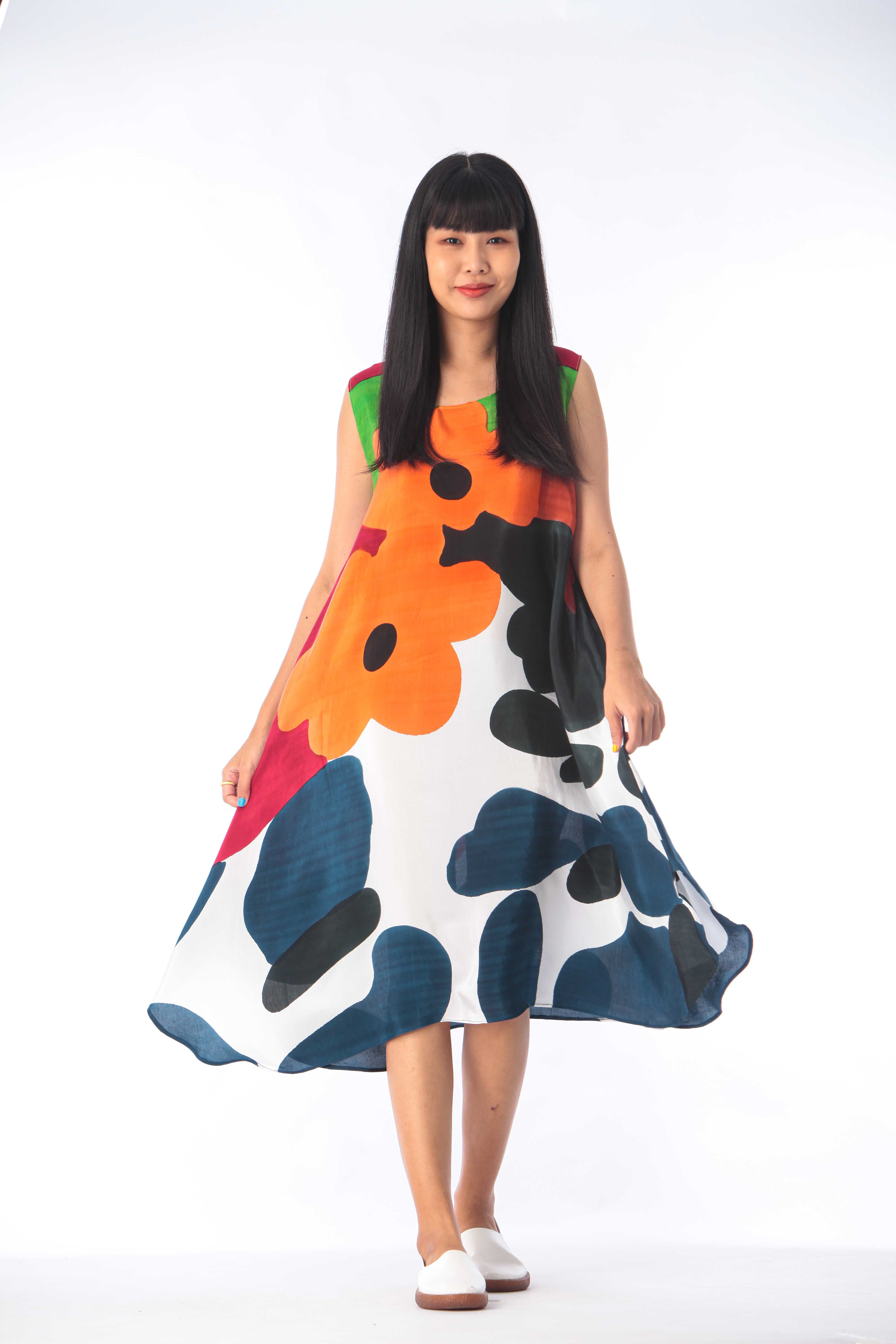 (Pre-Order)Sac Sleeveless Dress Cotton Silk Hand paint