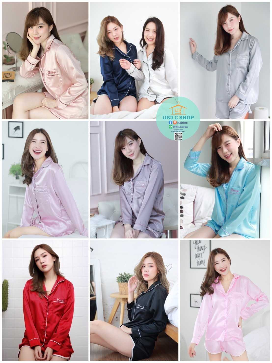 ชุดนอนพรีเมี่ยมซาติน (แขนยาว ขาสั้น)11 สี