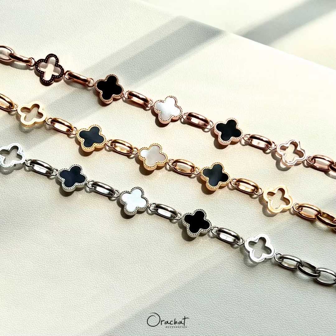 (ส่งฟรี) Clover VC 14k bracelet. (ข้อมือโควเวอร์งานชุบ 14k สวย ทน โดนน้ำหอม เจลแอลกอฮอลล์ได้)
