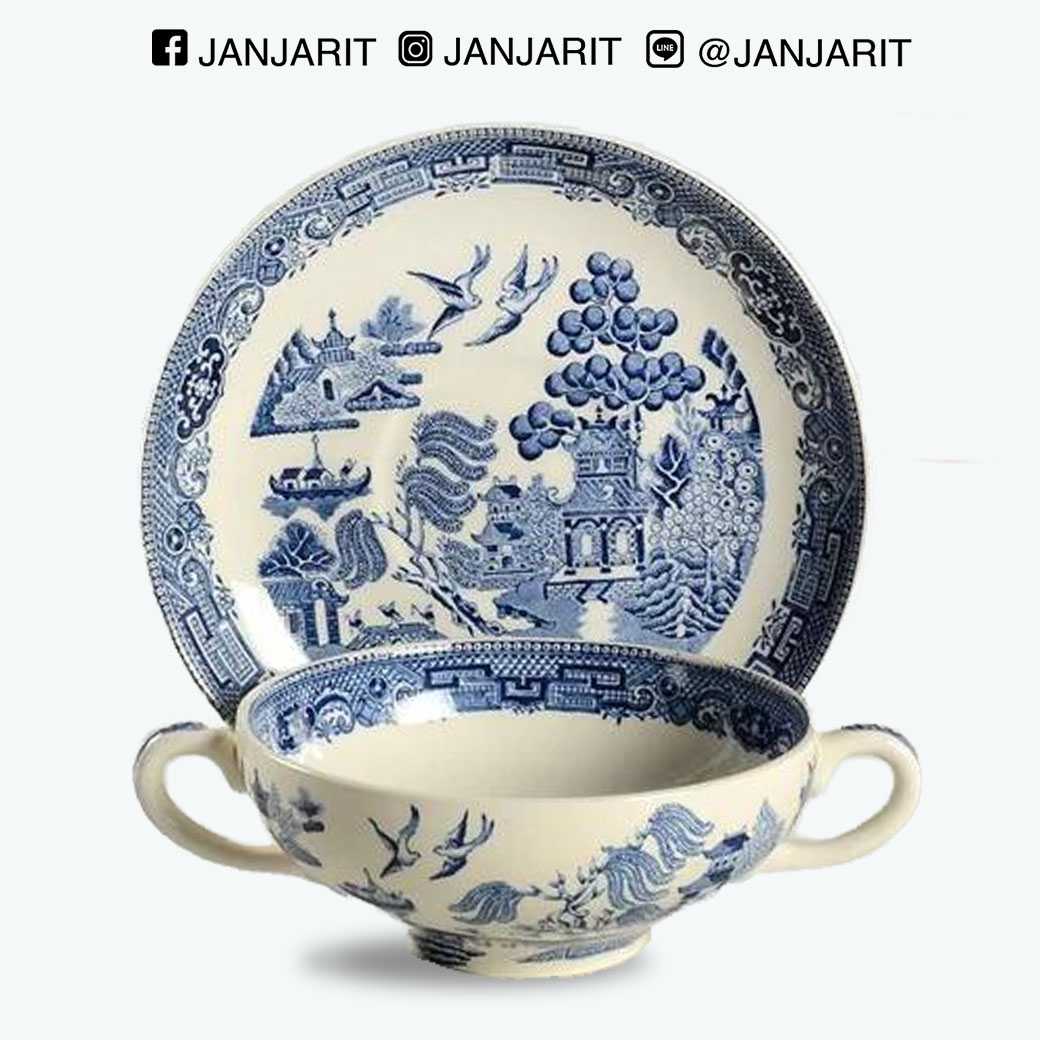 ชุดถ้วยซุปพร้อมจานรอง Wedgwood Willow Soup Coup