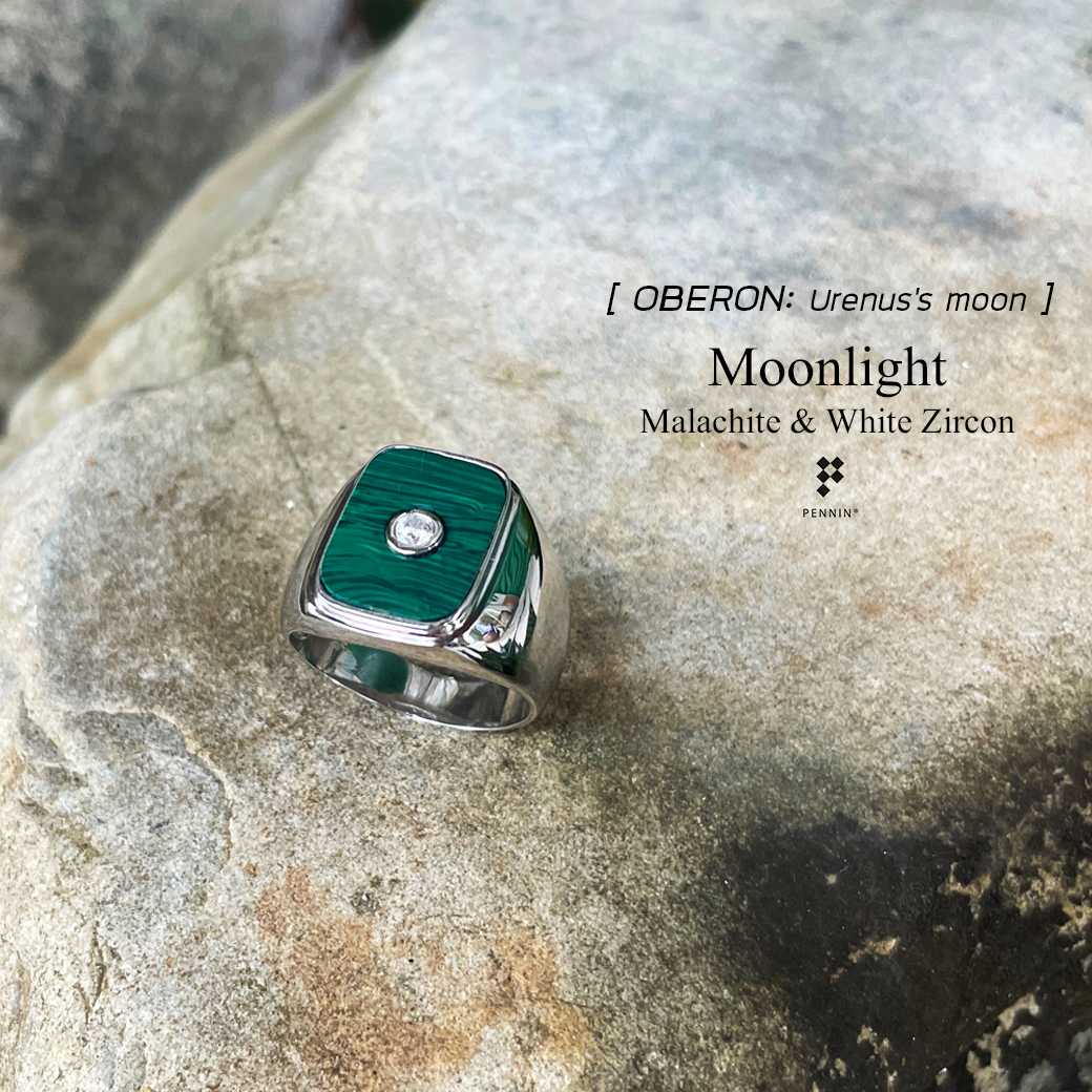 RM87138 Moonlight: OBERON แหวน Malachite ฝังเพทายกลาง เงินแท้ 925 ชุบทองคำขาว