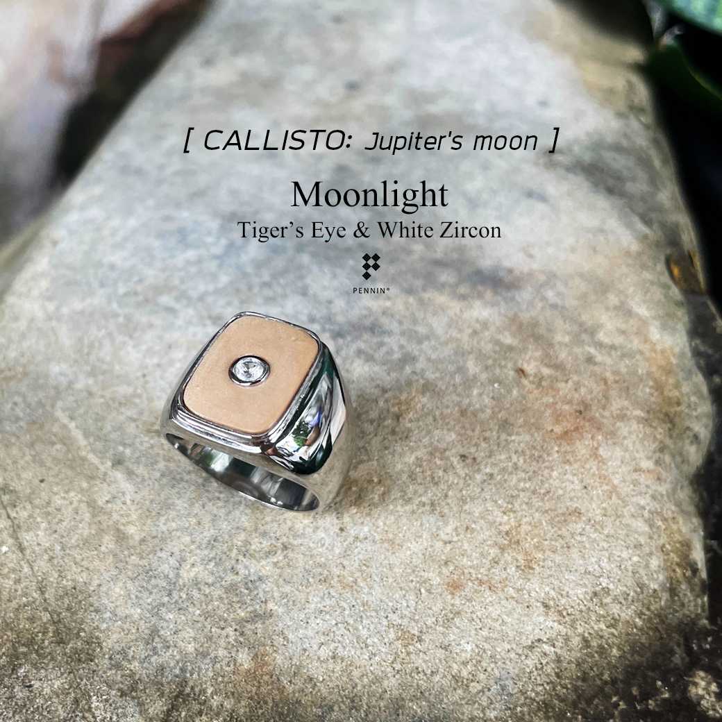 RM87135 Moonlight: CALLISTO แหวนพลอยตาเสือ Tiger's Eye ฝังเพทายกลาง เงินแท้ 925 ชุบทองคำขาว