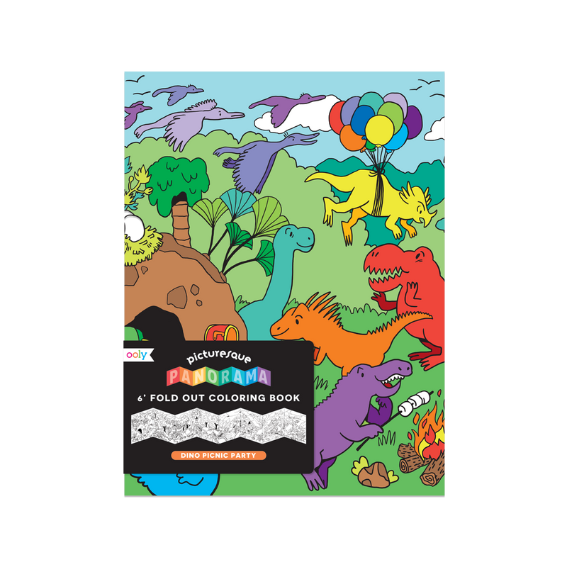 picturesque panorama coloring book กระดาษระบายสีพาโนรามา ลาย dino picnic party