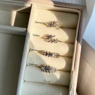 (ส่งฟรี) แหวนใบมะกอก olive leaf ring. (แหวนใบมะกอก ชุบทองคำขาว เพชร CZ)