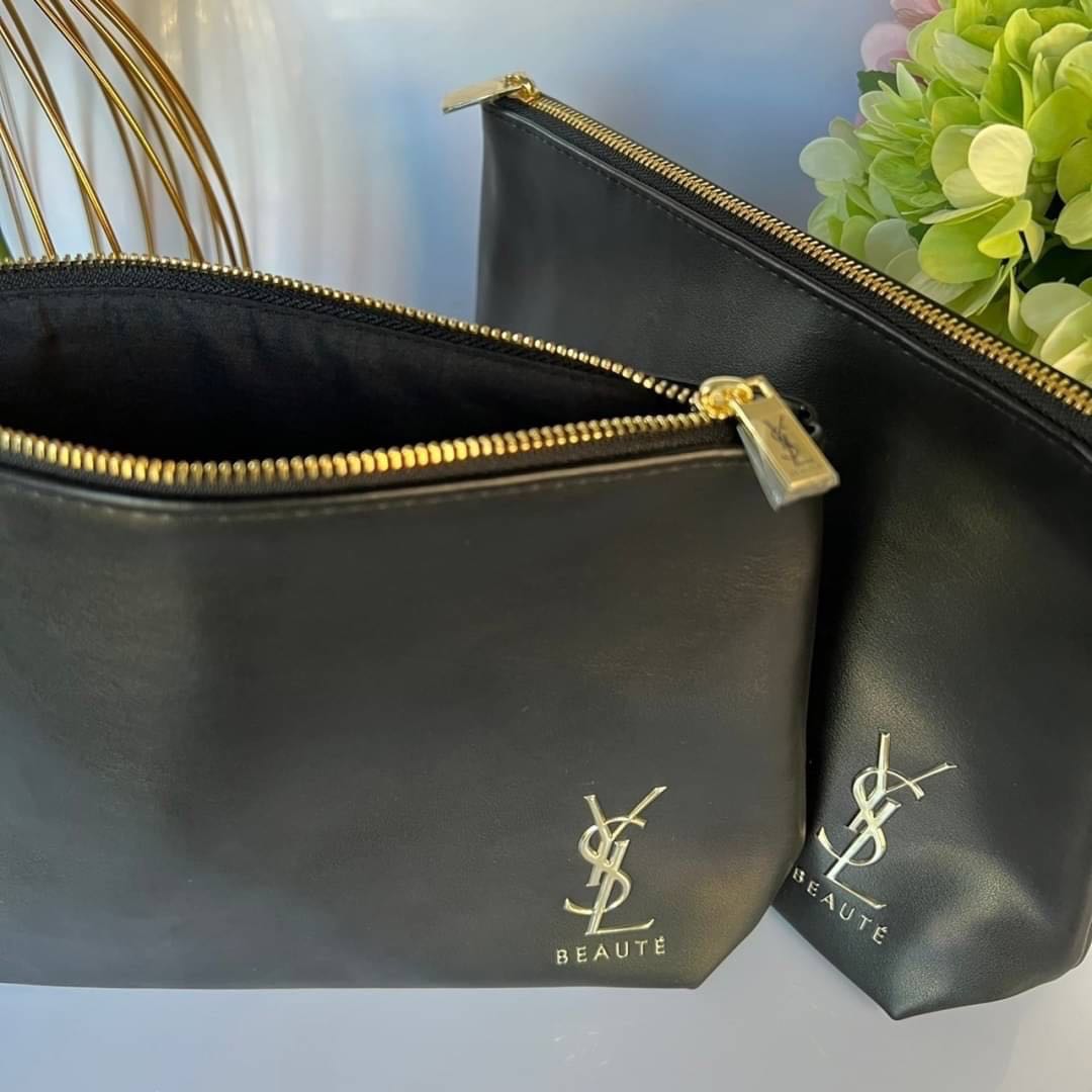 YSL Beaute Black Makeup Bag Pouch  - ดำล้วน ใบใหญ่