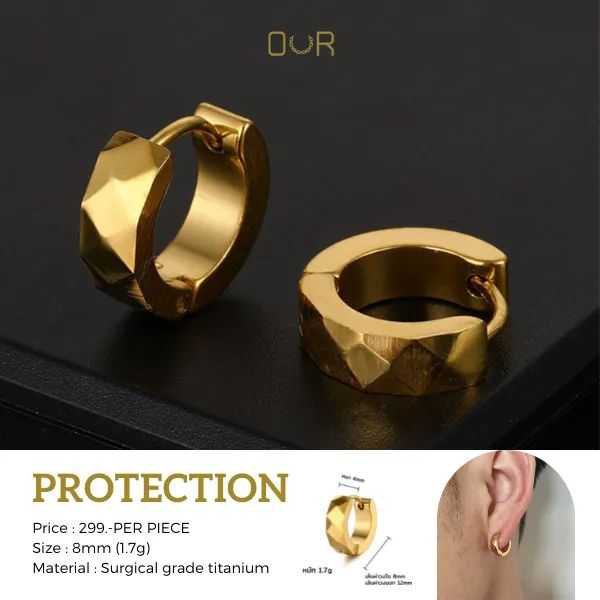 Our Gold Protection ต่างหูเจาะ วัสดุไททาเนียมเกรดเครื่องมือแพทย์ ไม่แพ้ ไม่ขึ้นสนิม