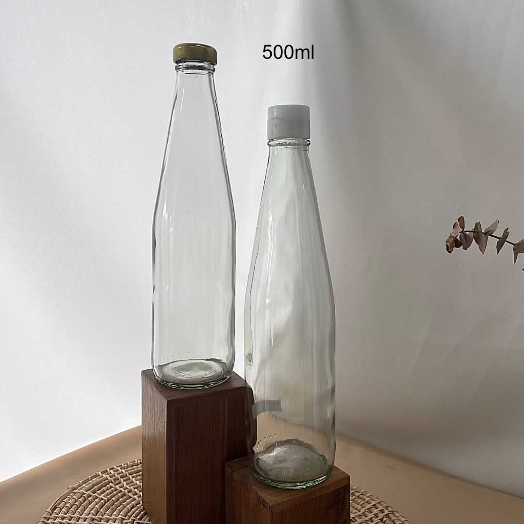 ขวดแก้วทรงจรวด 500ml +ฝาเกลียวล็อค30mm หรือ ฝาซอสพลาสติก(ฝารูน้ำปลา/ฝาซอสน้ำมันหอย)