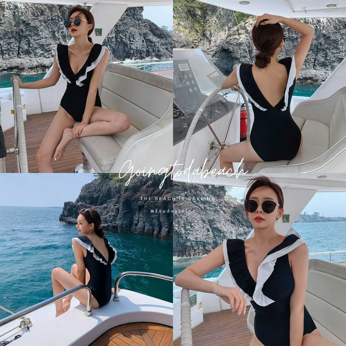 ᴏɴᴇ-ᴘɪᴇᴄᴇ sᴡɪᴍsᴜɪᴛ • ชุดว่ายน้ำวันพีชสีดำแต่งระบายขอบกุ้นสีขาว น่ารักมากๆ