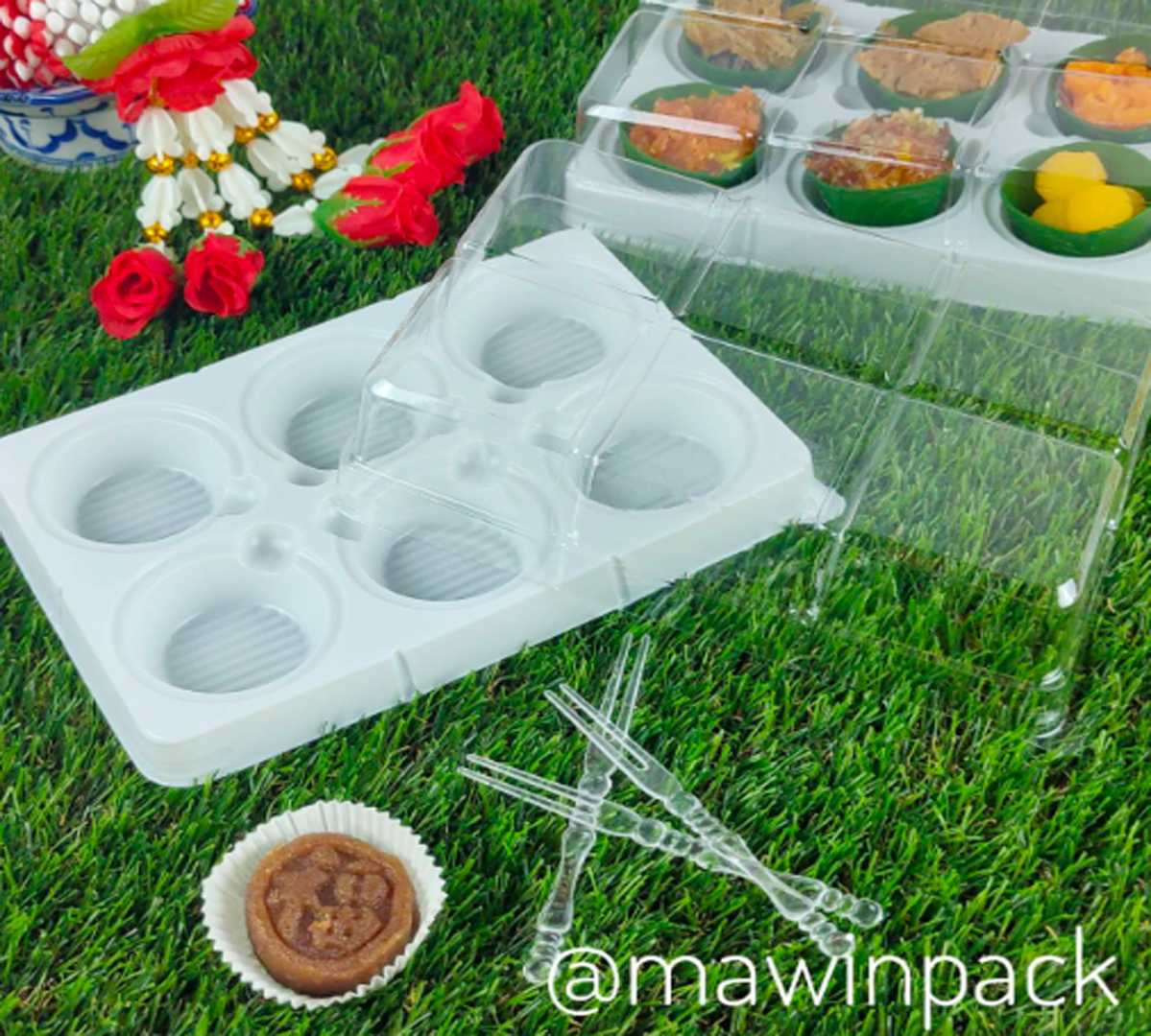 P101BX57WH กล่องเค้ก6ช่องฐานขาว รุ่นMW89(ห่อ50ชุด ลัง400ชุด)