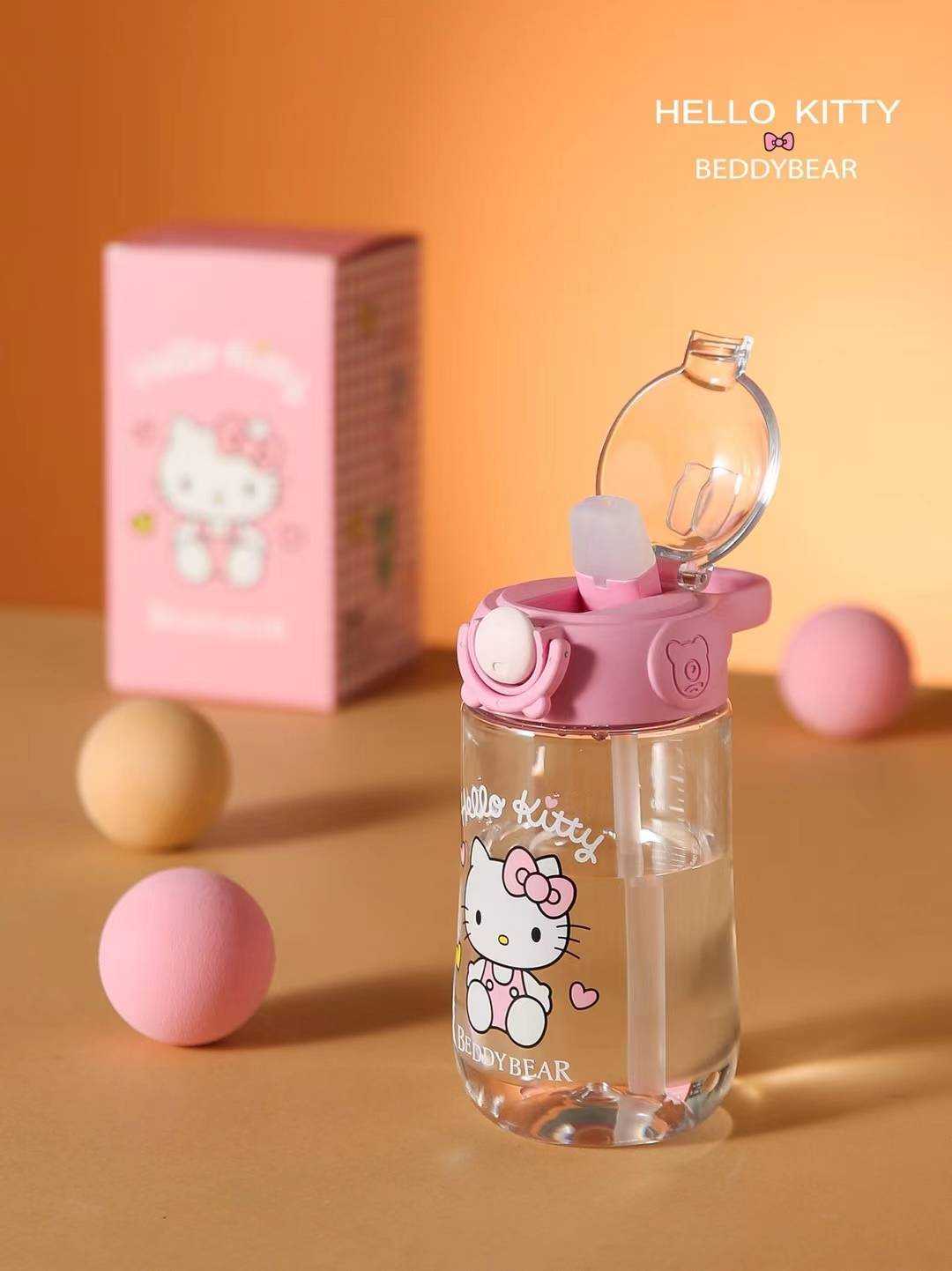 BeddyBearXKitty กระบอกน้ำ กระติกน้ำtritan สีใส ฝาล็อคหลอดดูด รุ่น BB003CT-002KT  400 ml.