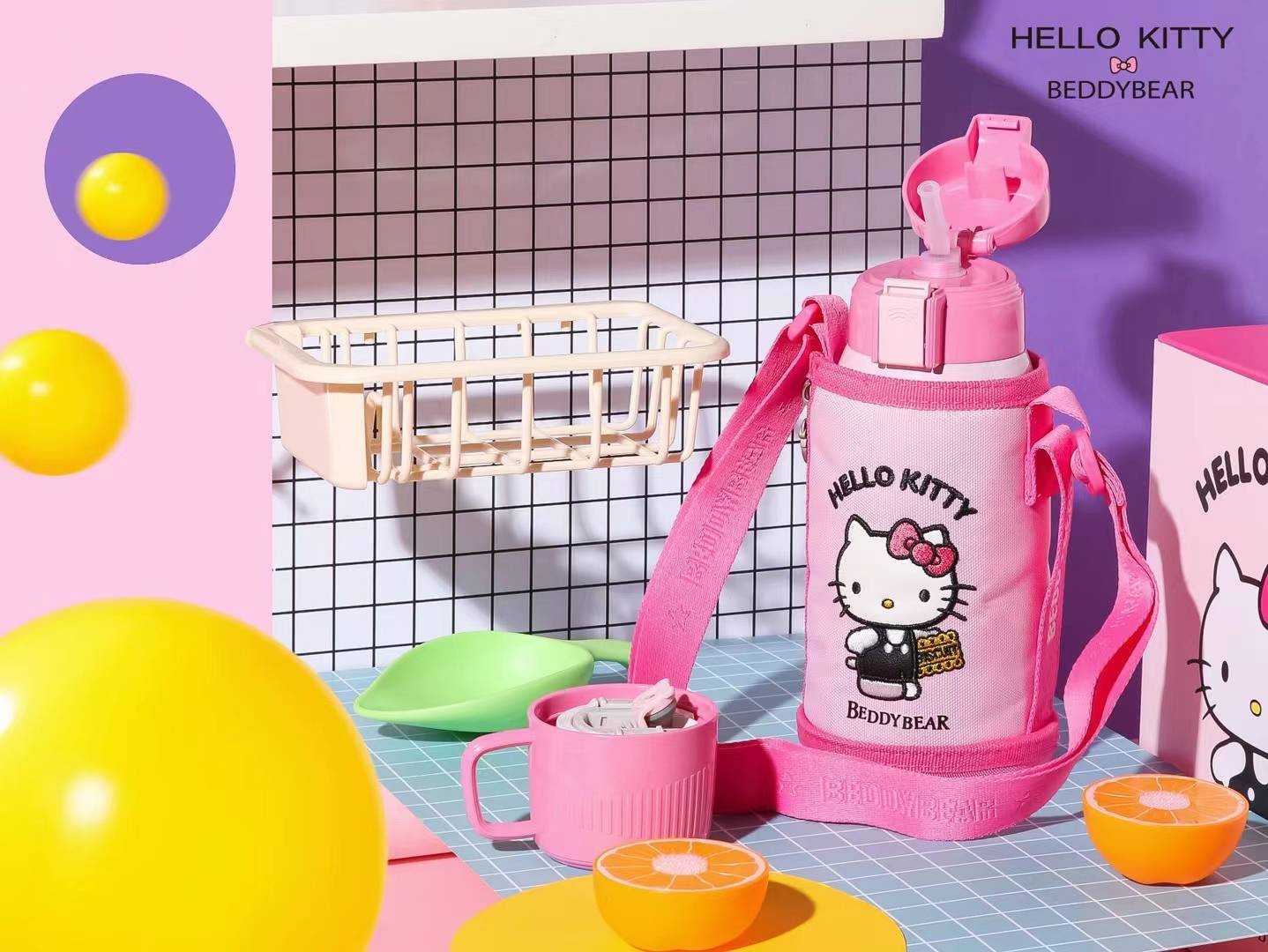 BeddyBearXKitty กระติกน้ำสูญญากาศสแตนเลส  รุ่น 2 ฝา พร้อมกระเป๋าสะพาย BB002-002KT  600 ml.