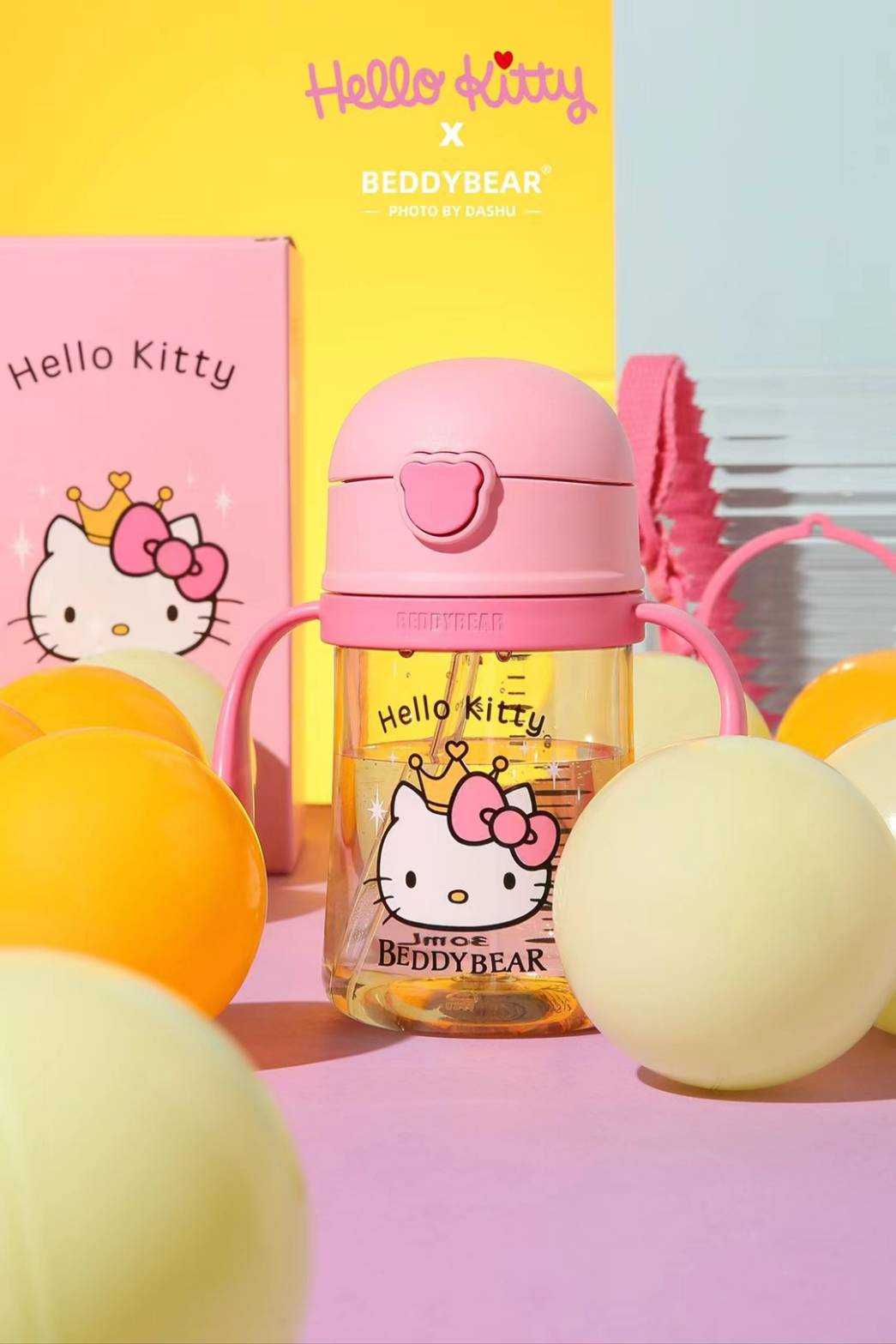 BeddyBearXKitty กระติกน้ำppsu สีชา พร้อมข้อต่อแบบหูจับและสายสะพาย BB003S-002KT 240 ml.