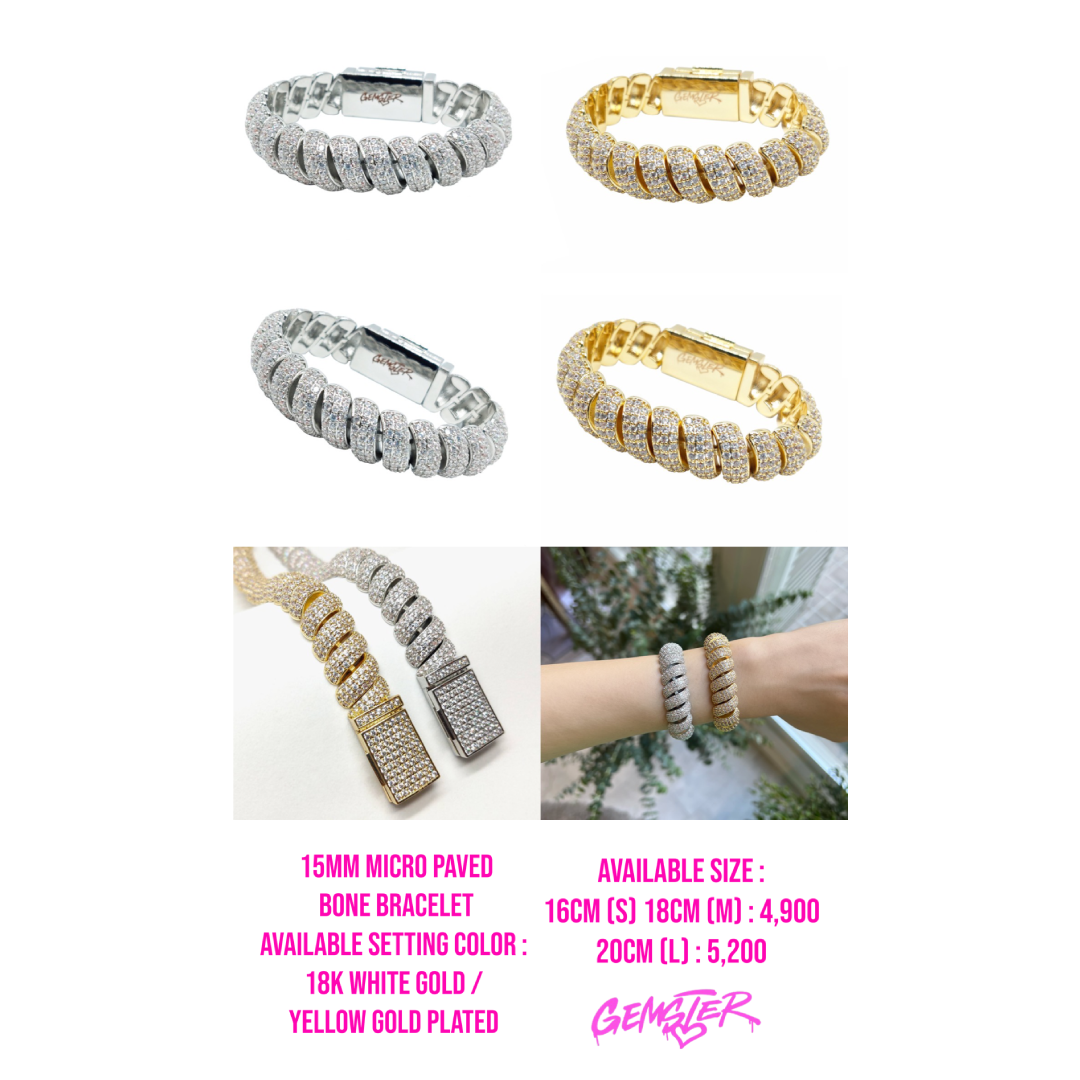 [พร้อมส่ง-Sample sale] 15mm Micro Paved Bone Bracelet (2 setting)