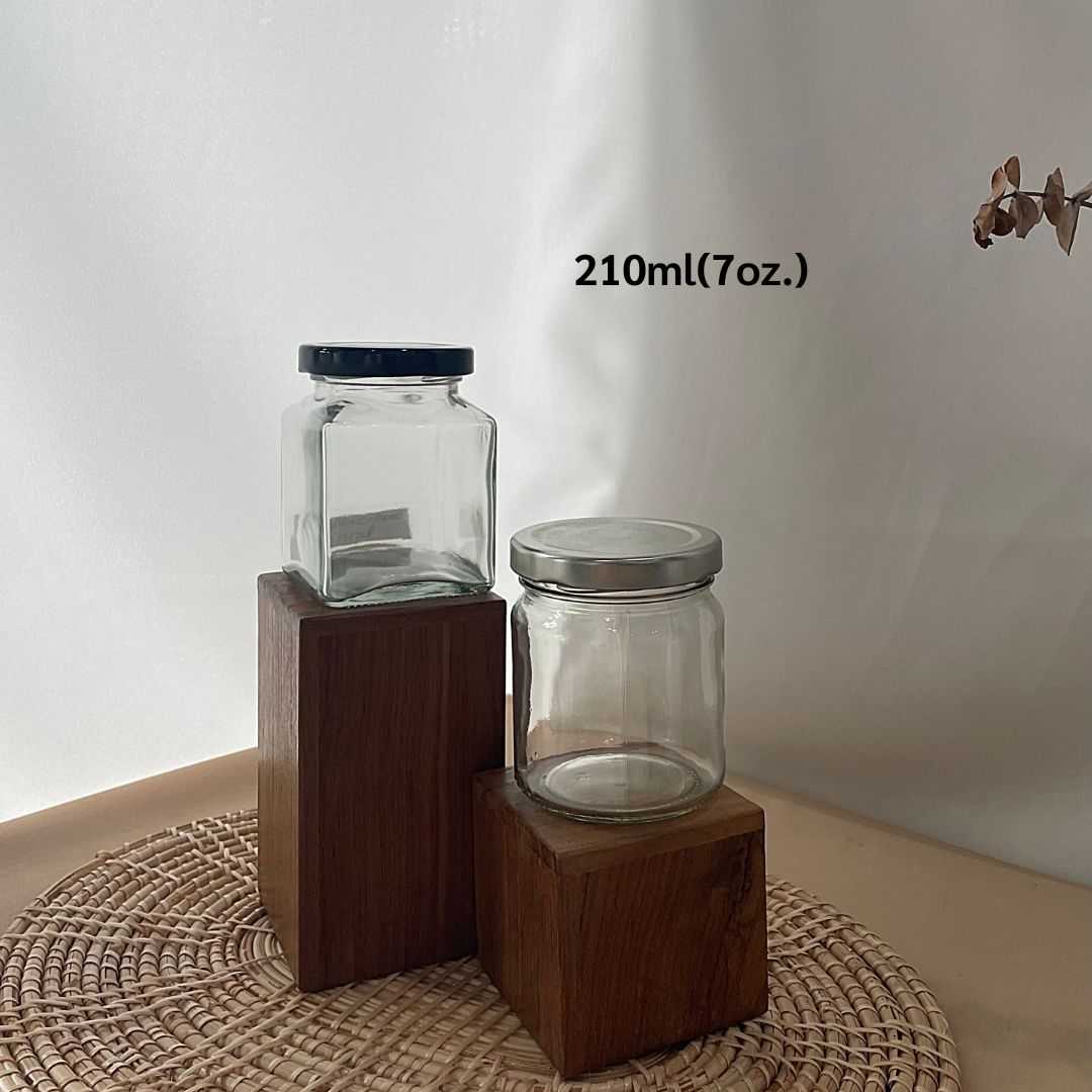 ขวดแก้ว 210ml ทรงเหลี่ยม +ฝาเกลียวล็อค 58mm