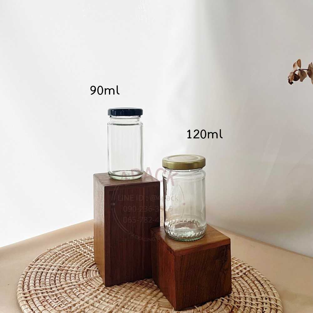ขวดแก้ว 90ml กลมเรียบ +ฝาเกลียวล็อค43mmสีดำ