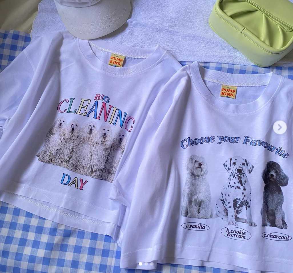 เสื้อยืดครอป มือ1 ลายน้องหมา